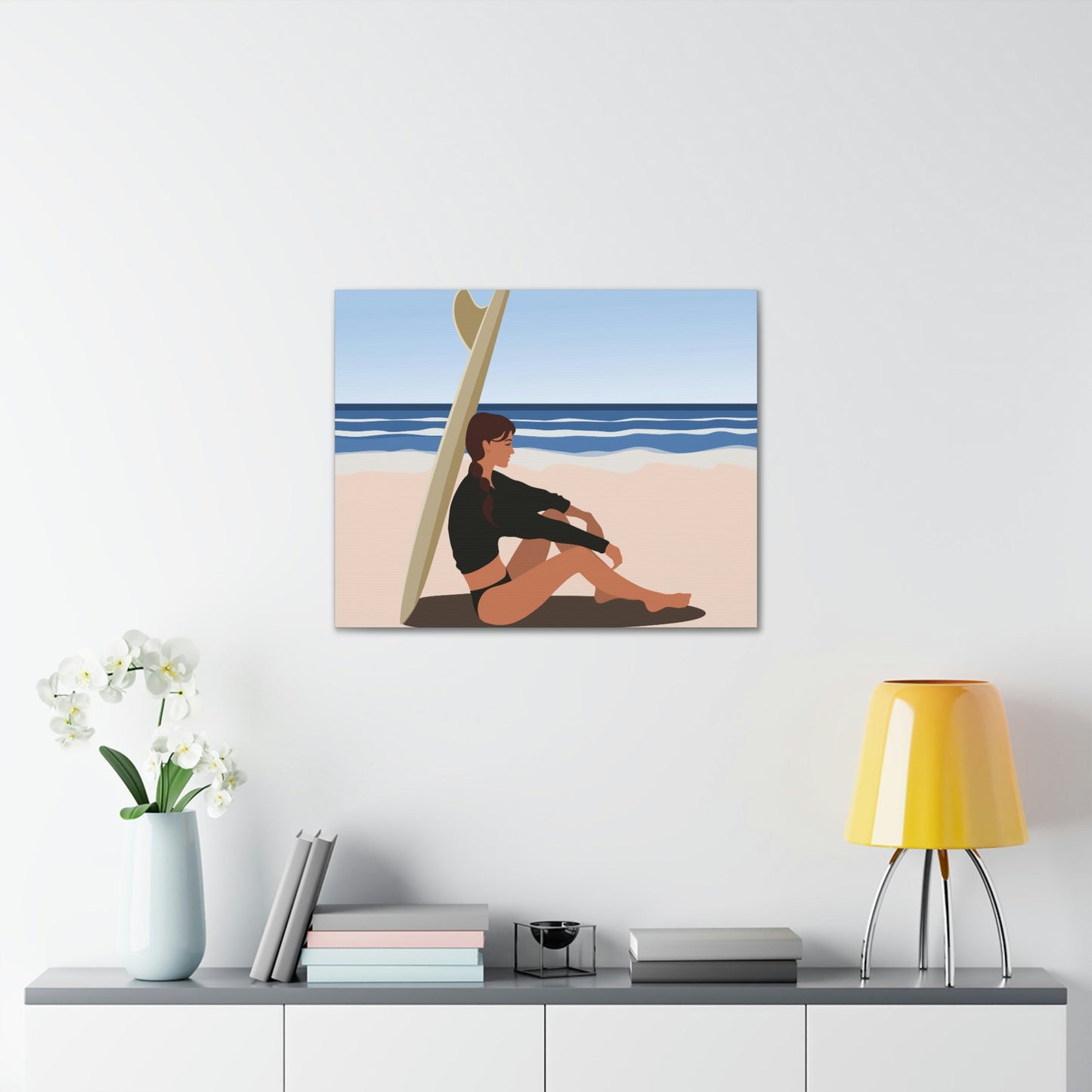 Serenity by the Sea Woman Sitting on Beach Classic Art Canvas Gallery Wraps Ichaku [Perfect Gifts Selection]