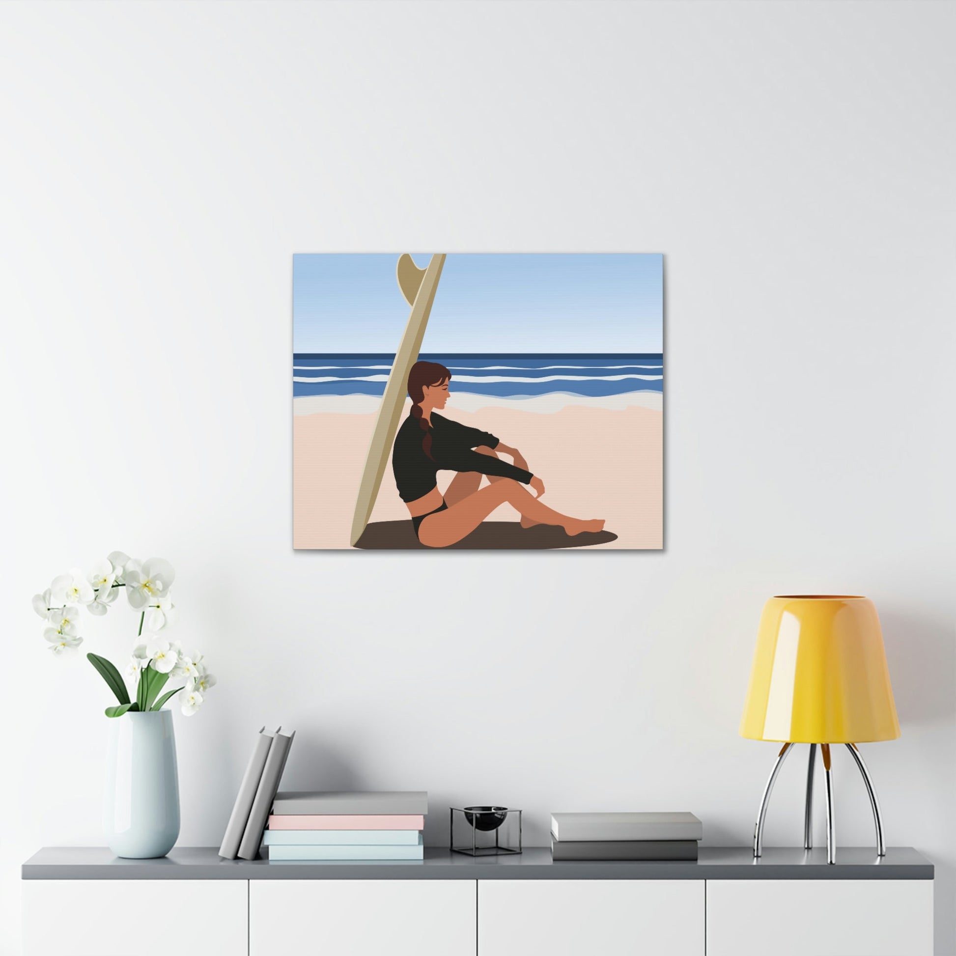 Serenity by the Sea Woman Sitting on Beach Classic Art Canvas Gallery Wraps Ichaku [Perfect Gifts Selection]