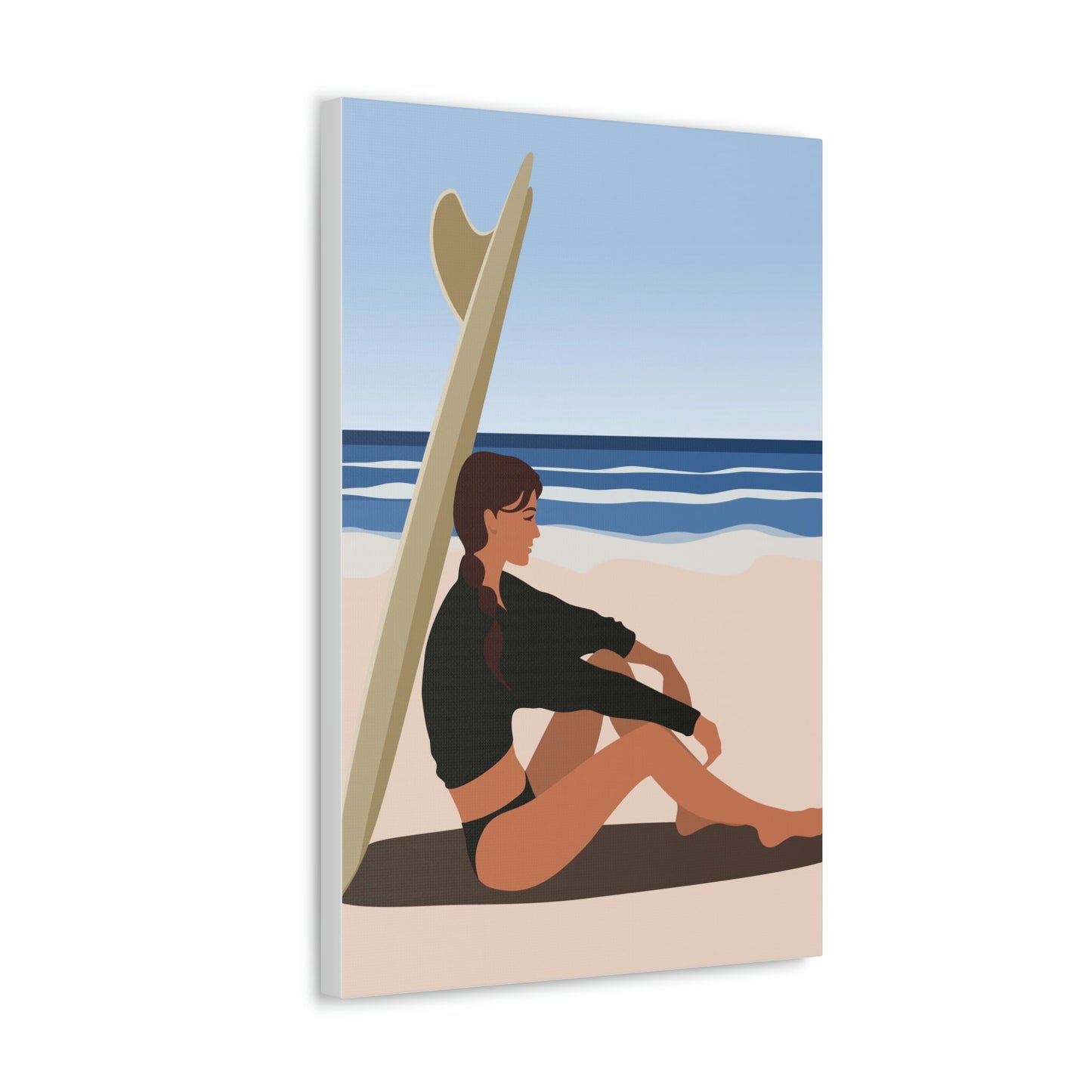 Serenity by the Sea Woman Sitting on Beach Classic Art Canvas Gallery Wraps Ichaku [Perfect Gifts Selection]