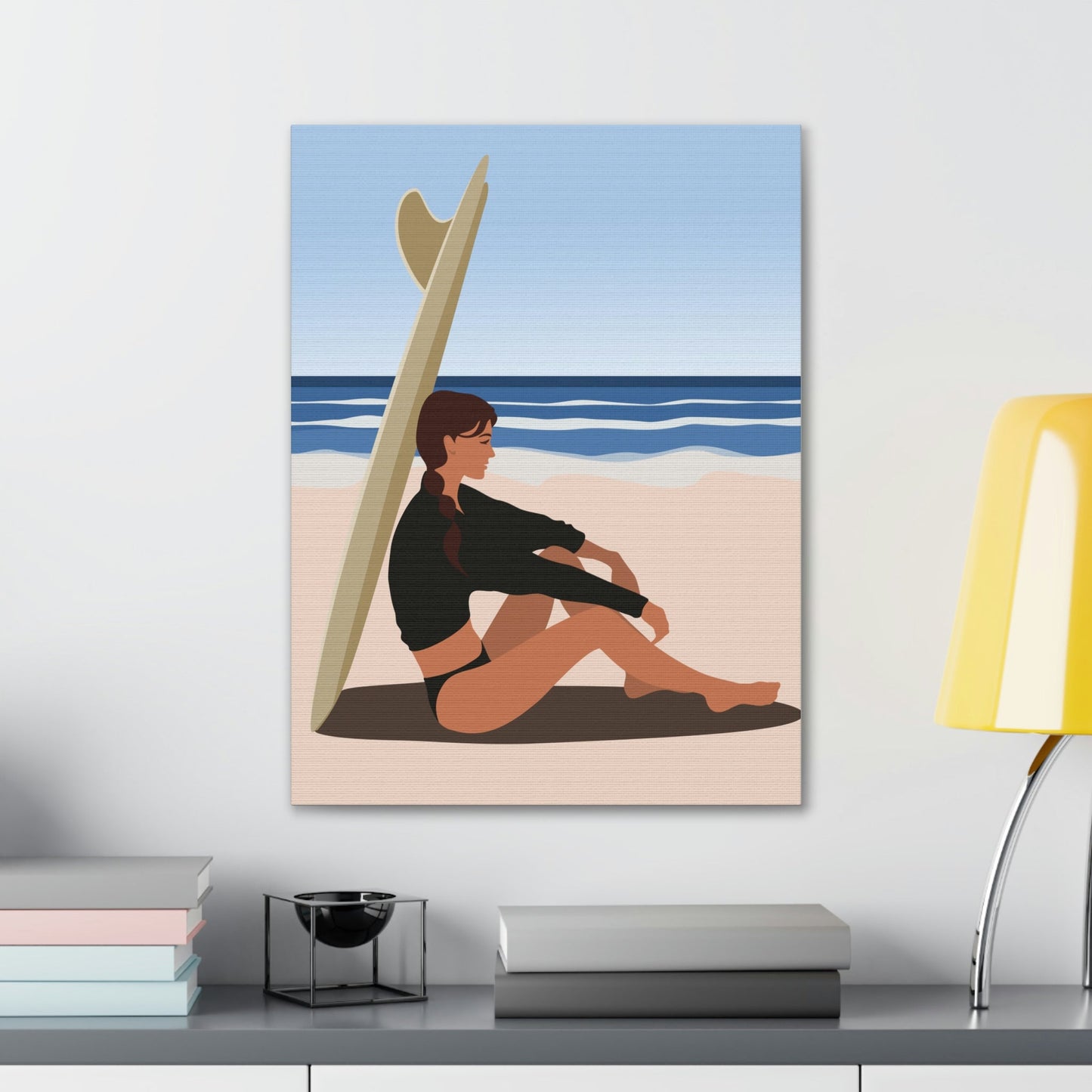 Serenity by the Sea Woman Sitting on Beach Classic Art Canvas Gallery Wraps Ichaku [Perfect Gifts Selection]