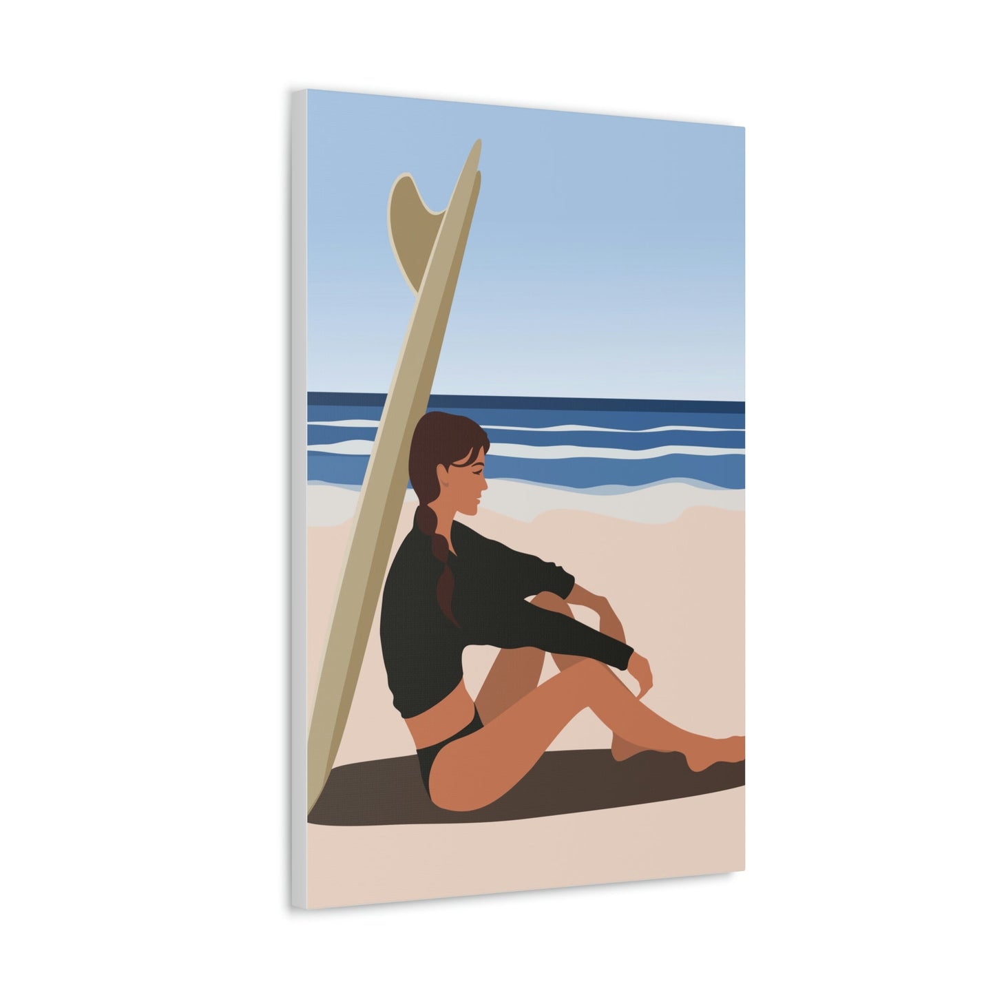 Serenity by the Sea Woman Sitting on Beach Classic Art Canvas Gallery Wraps Ichaku [Perfect Gifts Selection]