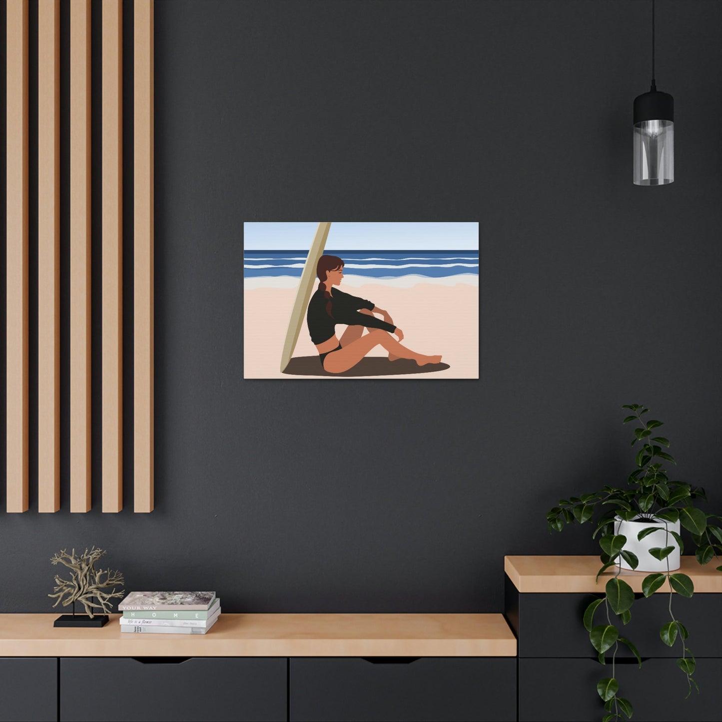 Serenity by the Sea Woman Sitting on Beach Classic Art Canvas Gallery Wraps Ichaku [Perfect Gifts Selection]