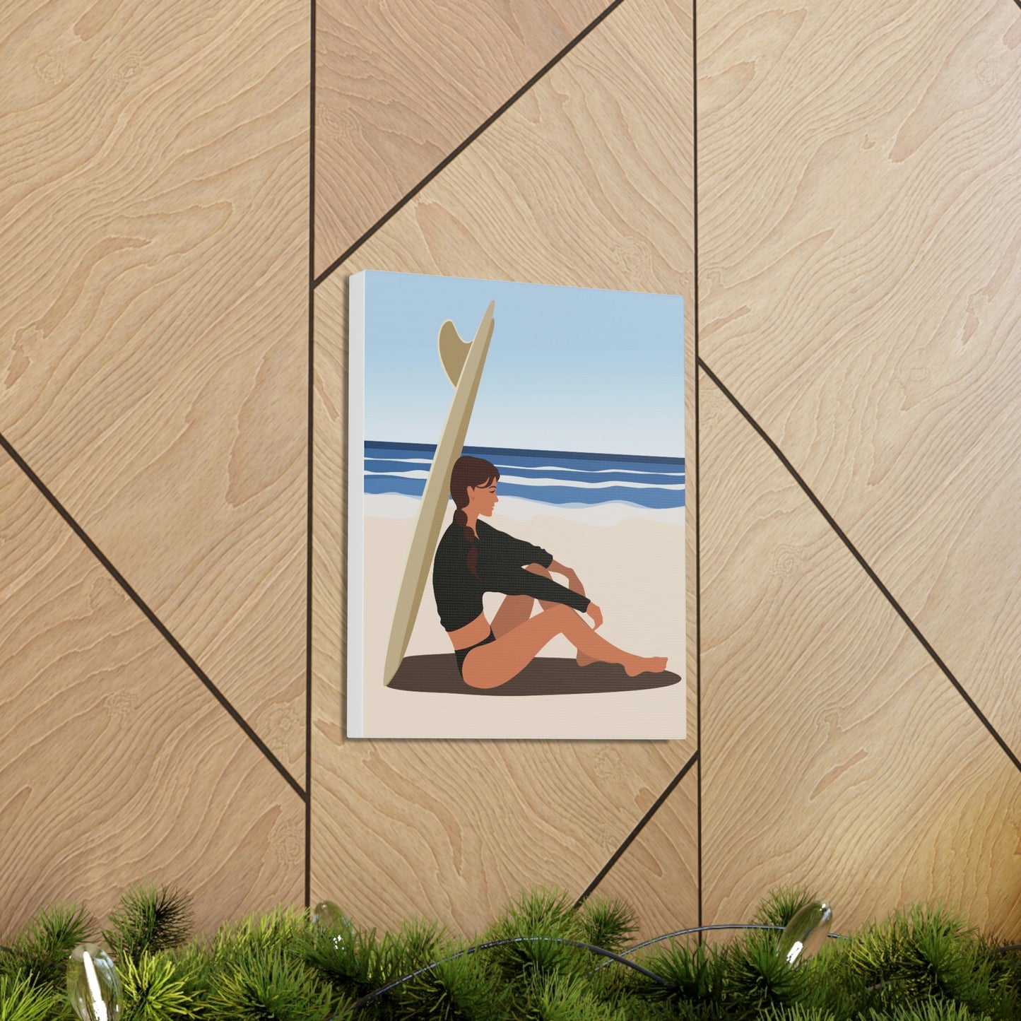 Serenity by the Sea Woman Sitting on Beach Classic Art Canvas Gallery Wraps Ichaku [Perfect Gifts Selection]