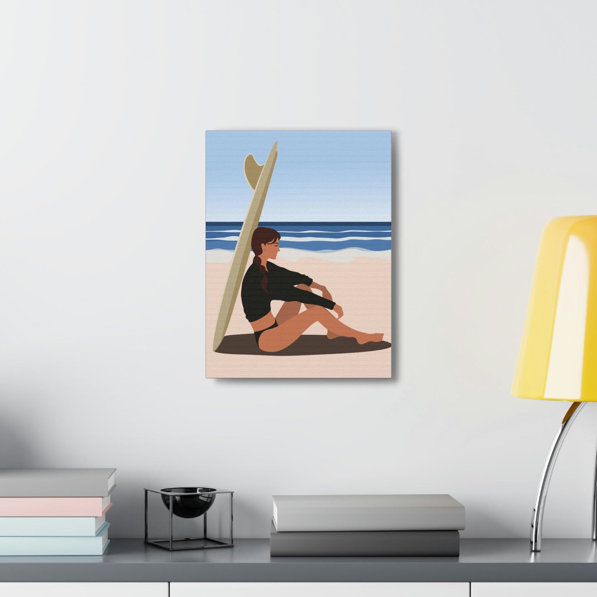 Serenity by the Sea Woman Sitting on Beach Classic Art Canvas Gallery Wraps Ichaku [Perfect Gifts Selection]