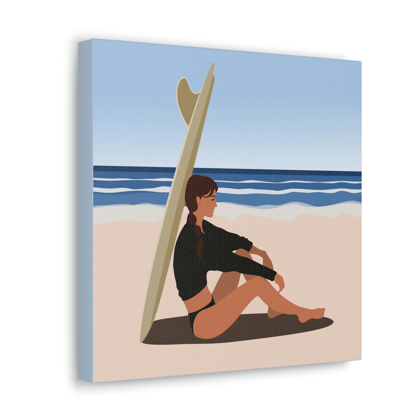 Serenity by the Sea Woman Sitting on Beach Classic Art Canvas Gallery Wraps Ichaku [Perfect Gifts Selection]