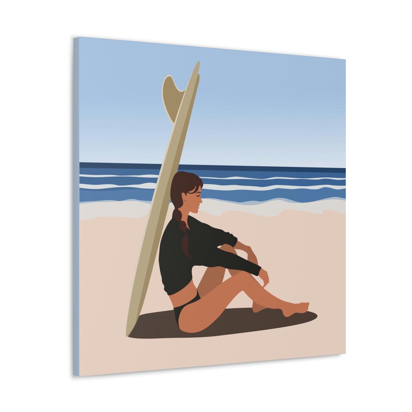 Serenity by the Sea Woman Sitting on Beach Classic Art Canvas Gallery Wraps Ichaku [Perfect Gifts Selection]