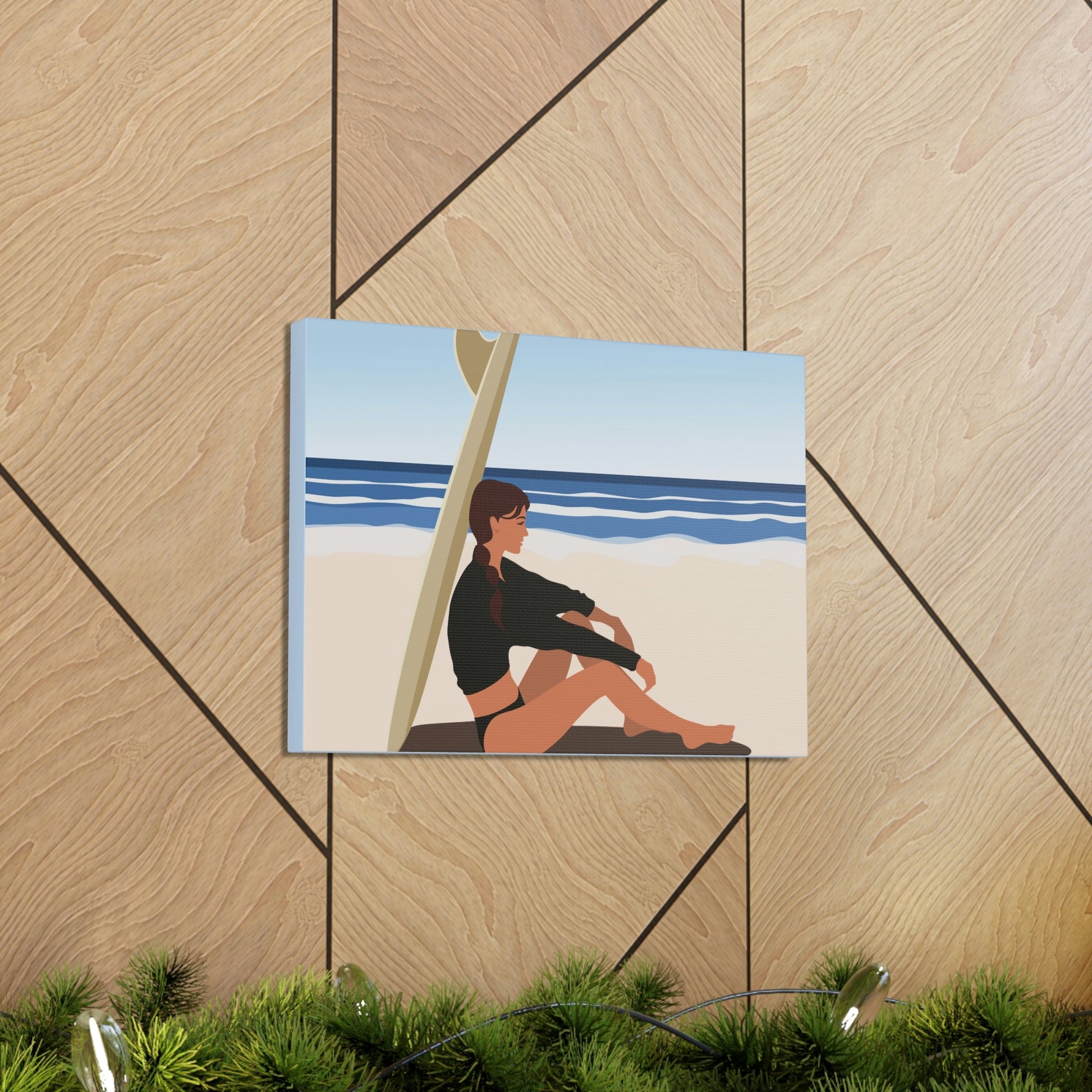 Serenity by the Sea Woman Sitting on Beach Classic Art Canvas Gallery Wraps Ichaku [Perfect Gifts Selection]