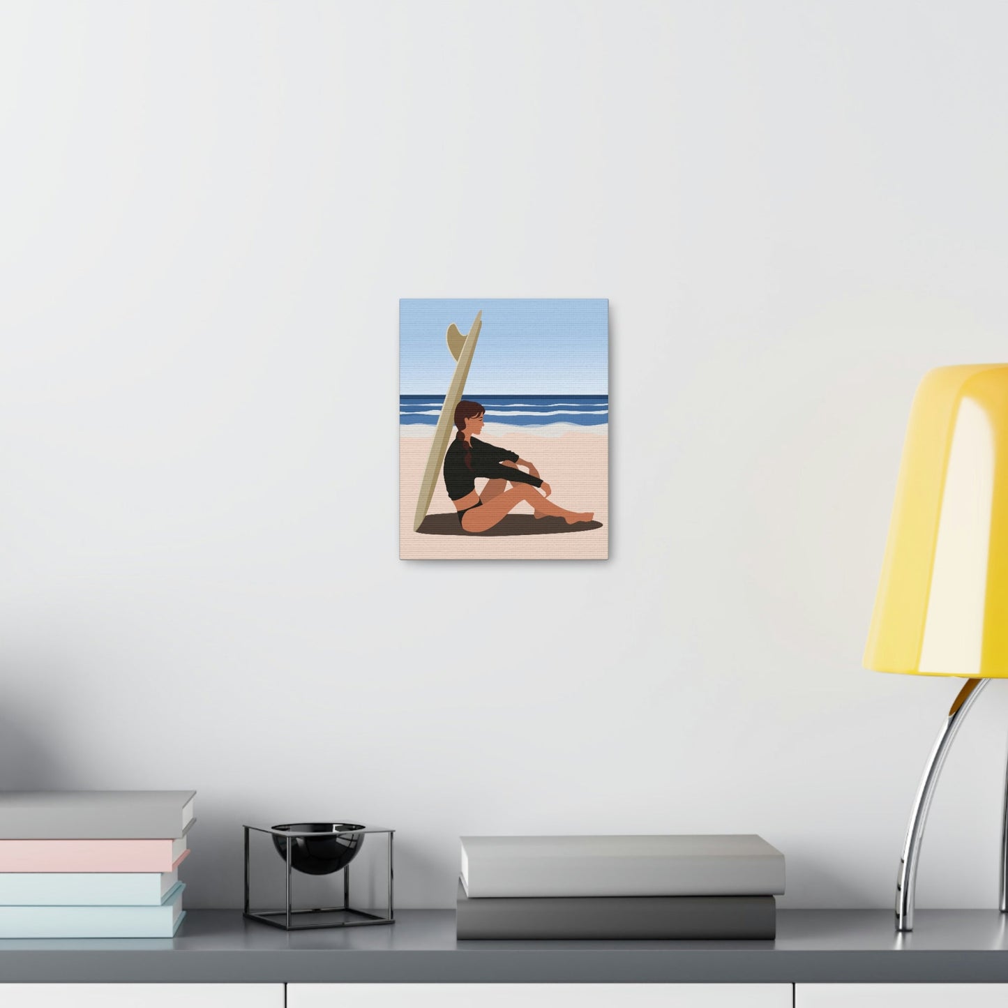 Serenity by the Sea Woman Sitting on Beach Classic Art Canvas Gallery Wraps Ichaku [Perfect Gifts Selection]