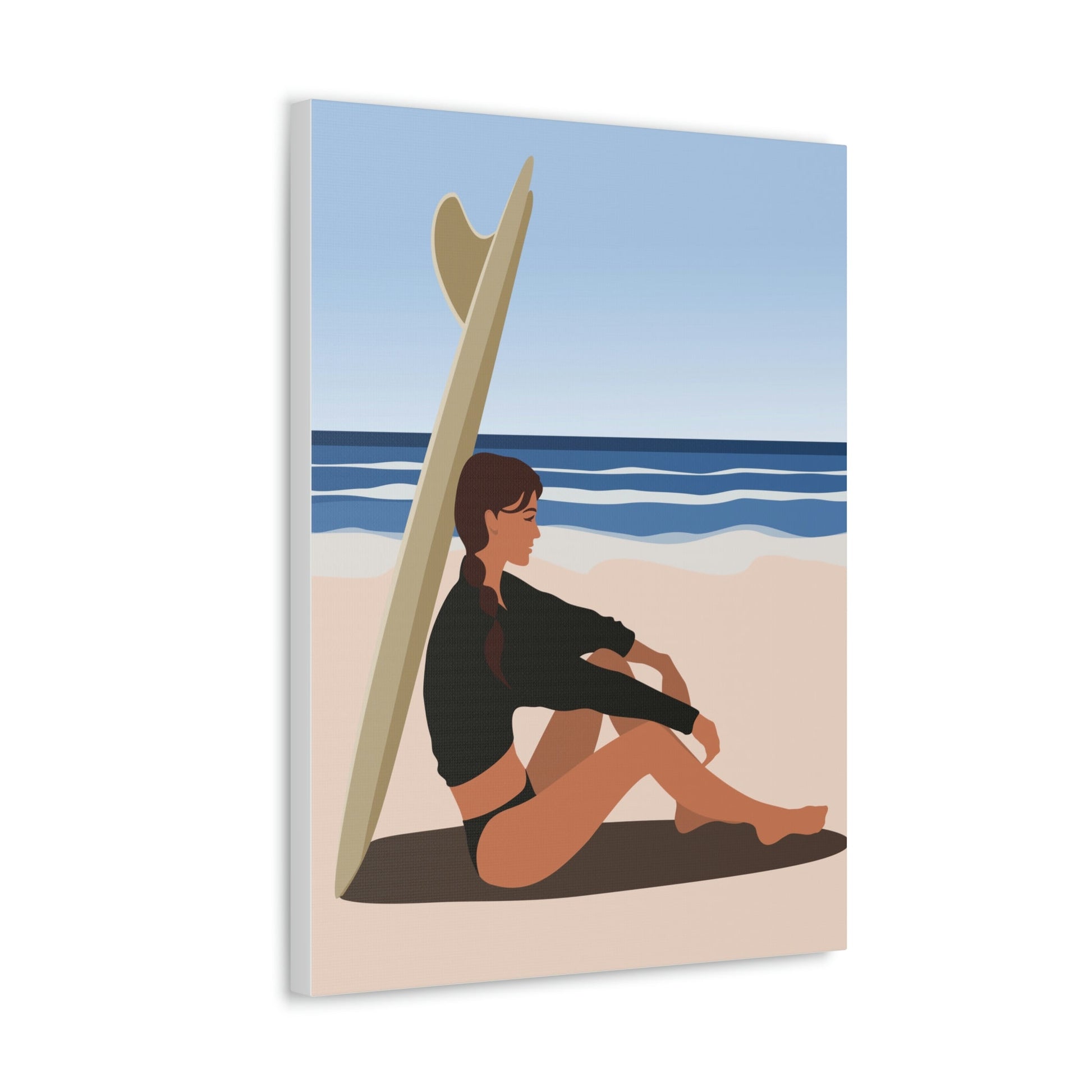 Serenity by the Sea Woman Sitting on Beach Classic Art Canvas Gallery Wraps Ichaku [Perfect Gifts Selection]