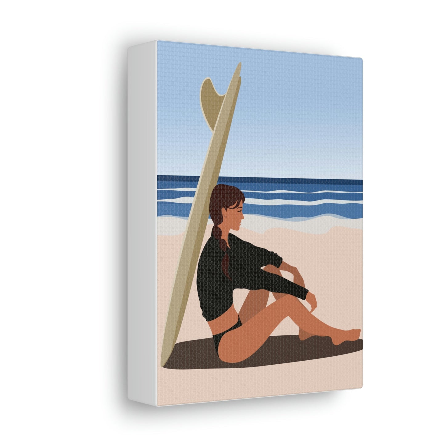 Serenity by the Sea Woman Sitting on Beach Classic Art Canvas Gallery Wraps Ichaku [Perfect Gifts Selection]