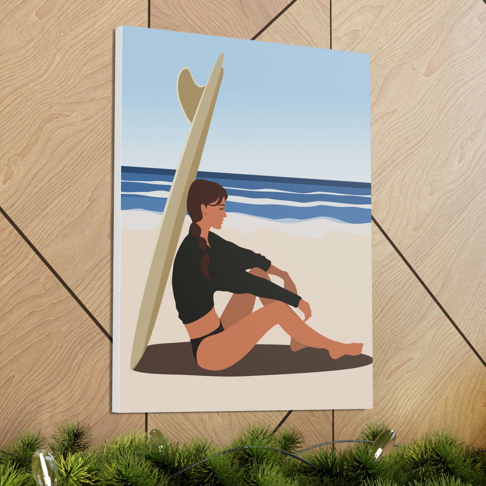 Serenity by the Sea Woman Sitting on Beach Classic Art Canvas Gallery Wraps Ichaku [Perfect Gifts Selection]