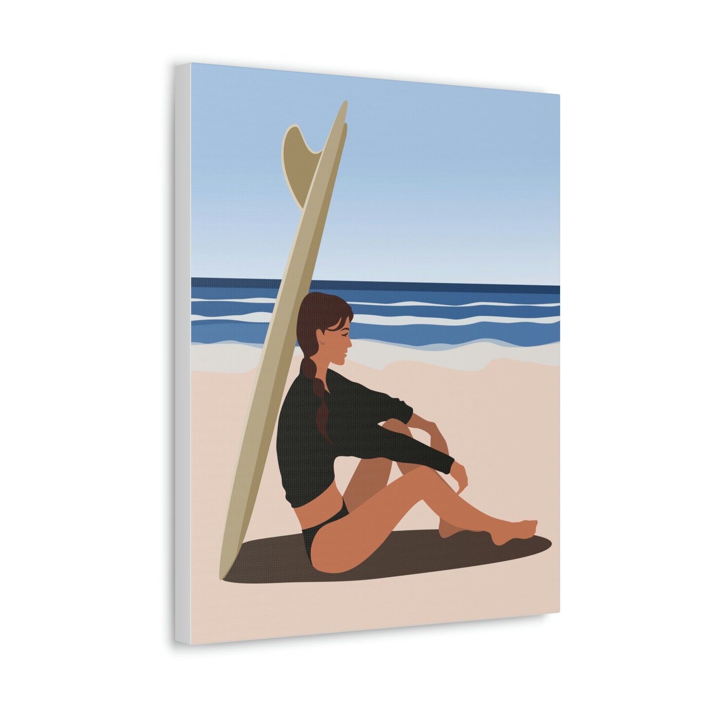 Serenity by the Sea Woman Sitting on Beach Classic Art Canvas Gallery Wraps Ichaku [Perfect Gifts Selection]