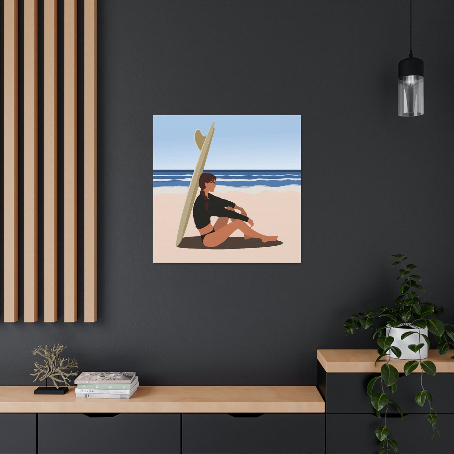 Serenity by the Sea Woman Sitting on Beach Classic Art Canvas Gallery Wraps Ichaku [Perfect Gifts Selection]