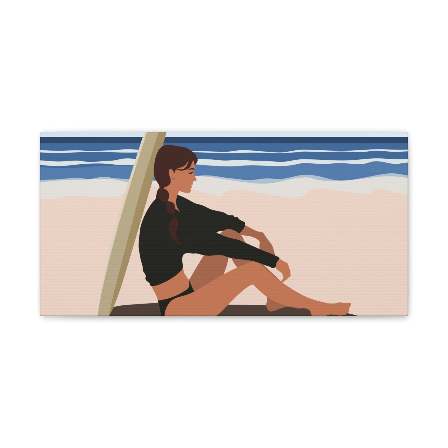 Serenity by the Sea Woman Sitting on Beach Classic Art Canvas Gallery Wraps Ichaku [Perfect Gifts Selection]