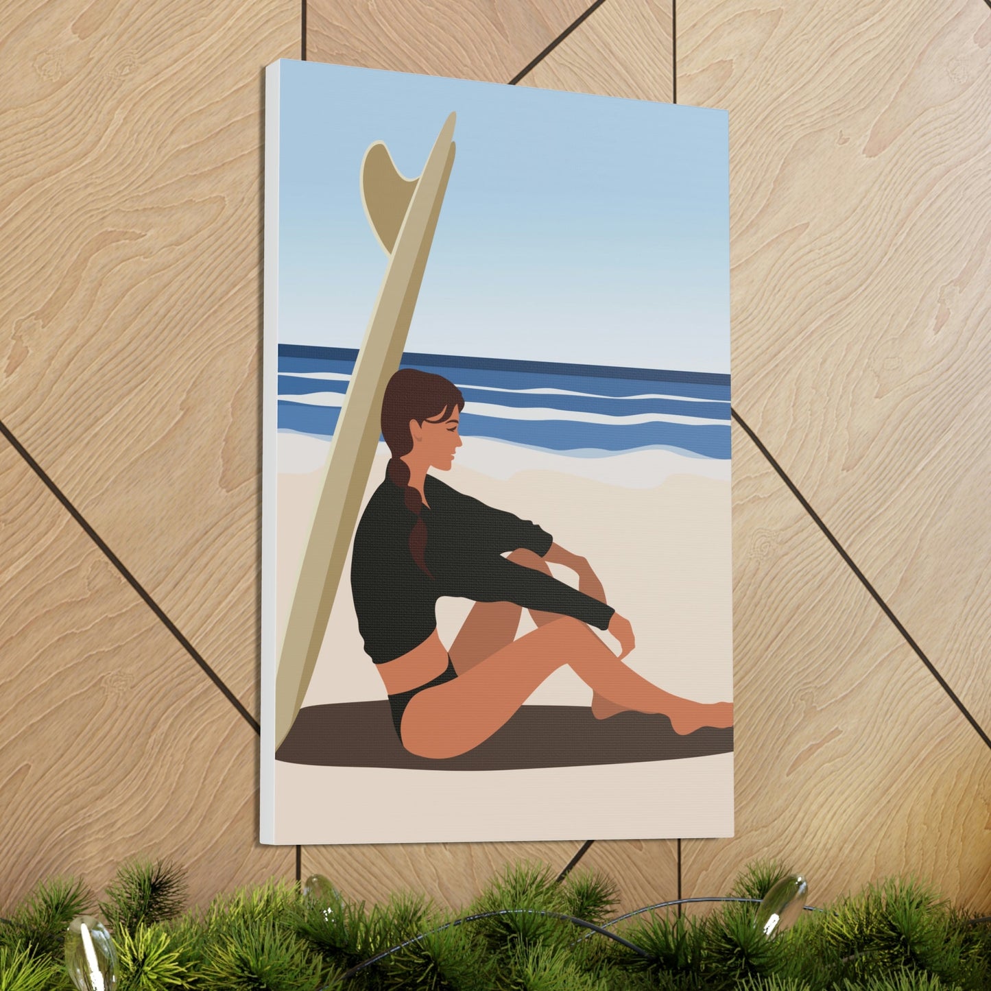 Serenity by the Sea Woman Sitting on Beach Classic Art Canvas Gallery Wraps Ichaku [Perfect Gifts Selection]