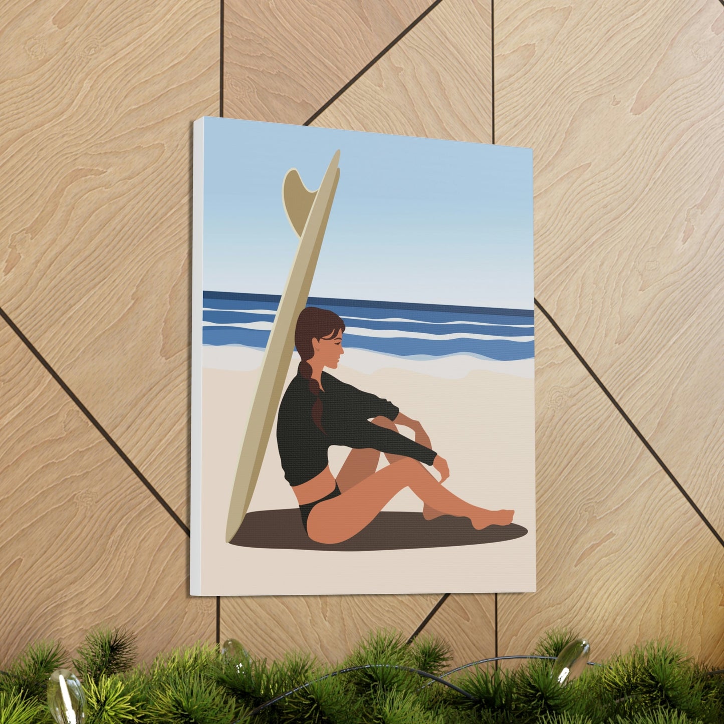 Serenity by the Sea Woman Sitting on Beach Classic Art Canvas Gallery Wraps Ichaku [Perfect Gifts Selection]