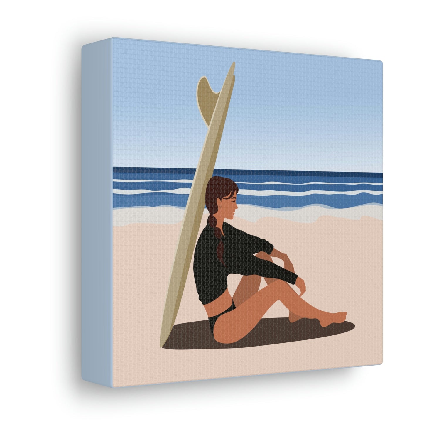 Serenity by the Sea Woman Sitting on Beach Classic Art Canvas Gallery Wraps Ichaku [Perfect Gifts Selection]