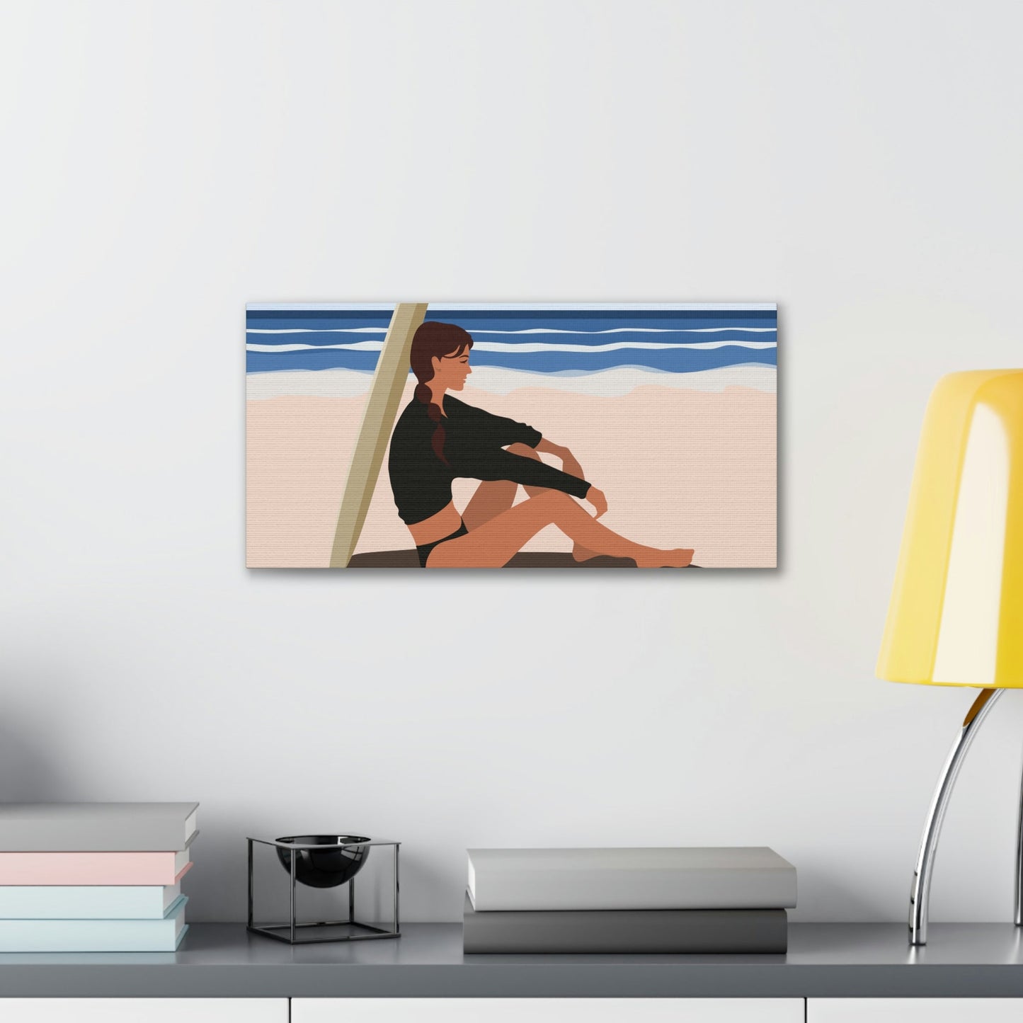 Serenity by the Sea Woman Sitting on Beach Classic Art Canvas Gallery Wraps Ichaku [Perfect Gifts Selection]