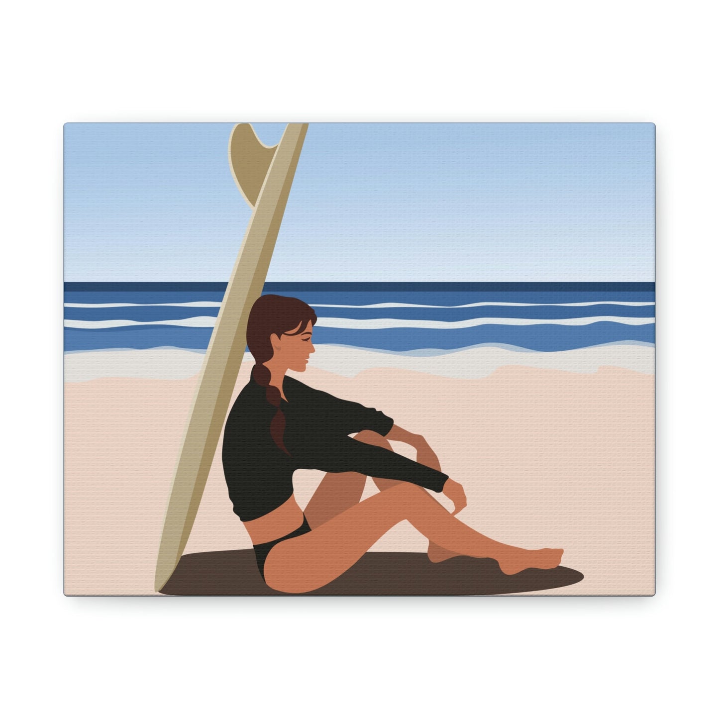 Serenity by the Sea Woman Sitting on Beach Classic Art Canvas Gallery Wraps Ichaku [Perfect Gifts Selection]