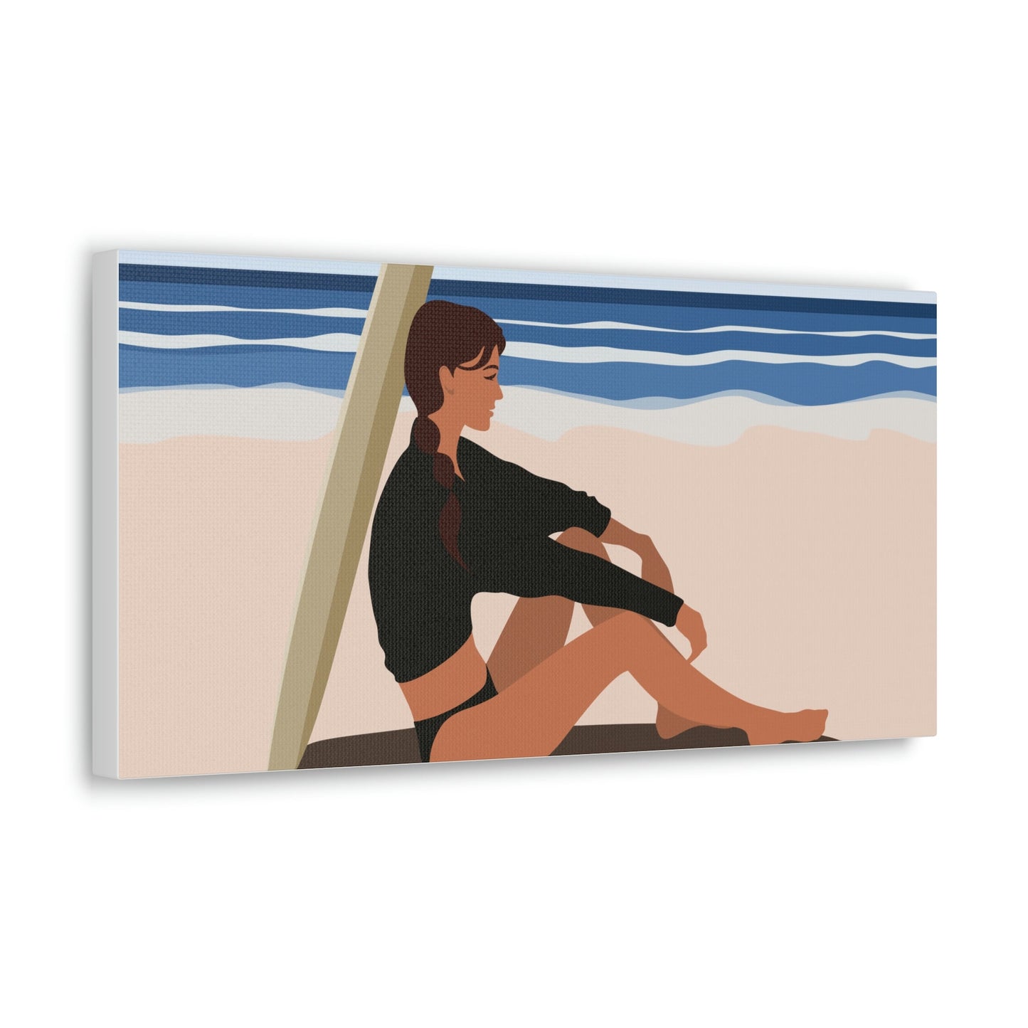 Serenity by the Sea Woman Sitting on Beach Classic Art Canvas Gallery Wraps Ichaku [Perfect Gifts Selection]