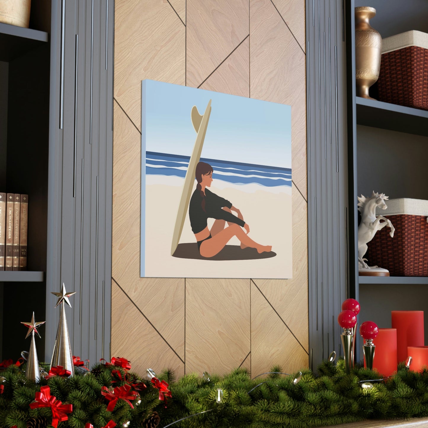 Serenity by the Sea Woman Sitting on Beach Classic Art Canvas Gallery Wraps Ichaku [Perfect Gifts Selection]