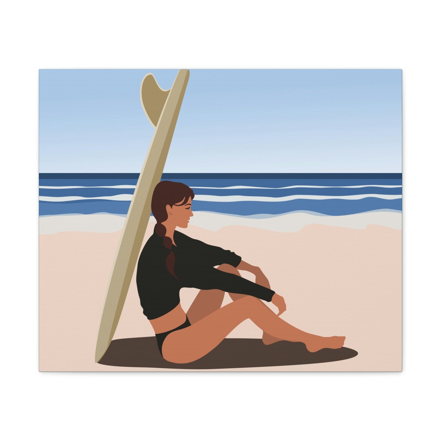 Serenity by the Sea Woman Sitting on Beach Classic Art Canvas Gallery Wraps Ichaku [Perfect Gifts Selection]