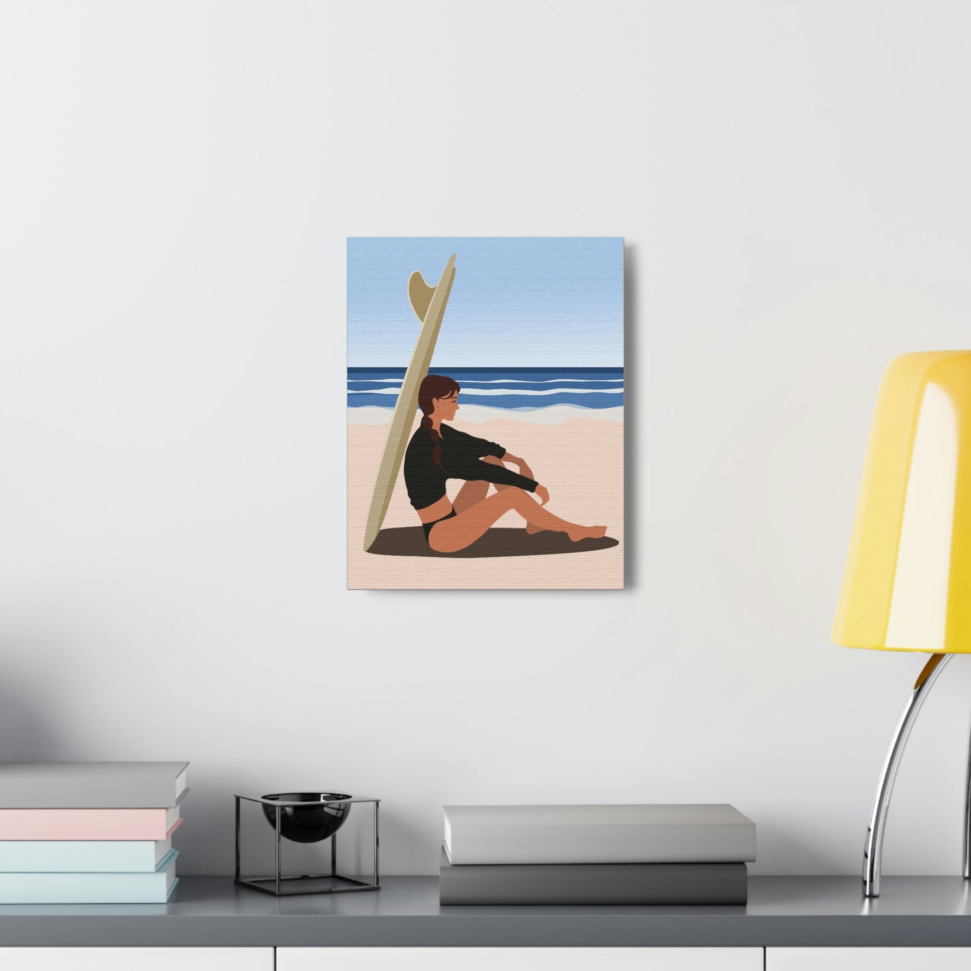 Serenity by the Sea Woman Sitting on Beach Classic Art Canvas Gallery Wraps Ichaku [Perfect Gifts Selection]