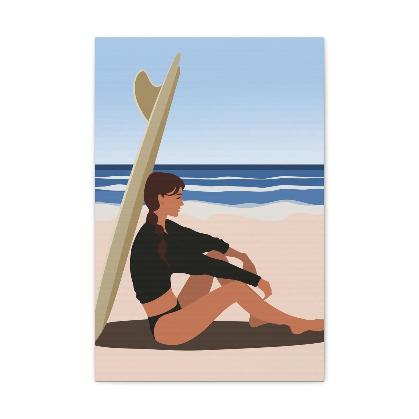 Serenity by the Sea Woman Sitting on Beach Classic Art Canvas Gallery Wraps Ichaku [Perfect Gifts Selection]