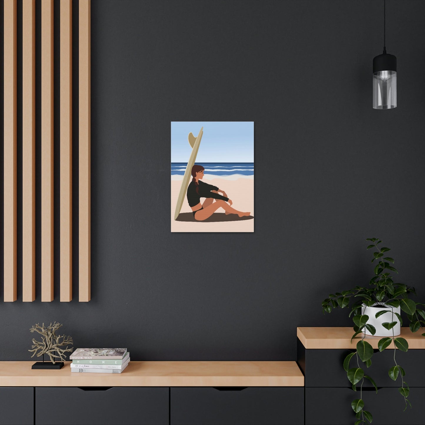 Serenity by the Sea Woman Sitting on Beach Classic Art Canvas Gallery Wraps Ichaku [Perfect Gifts Selection]