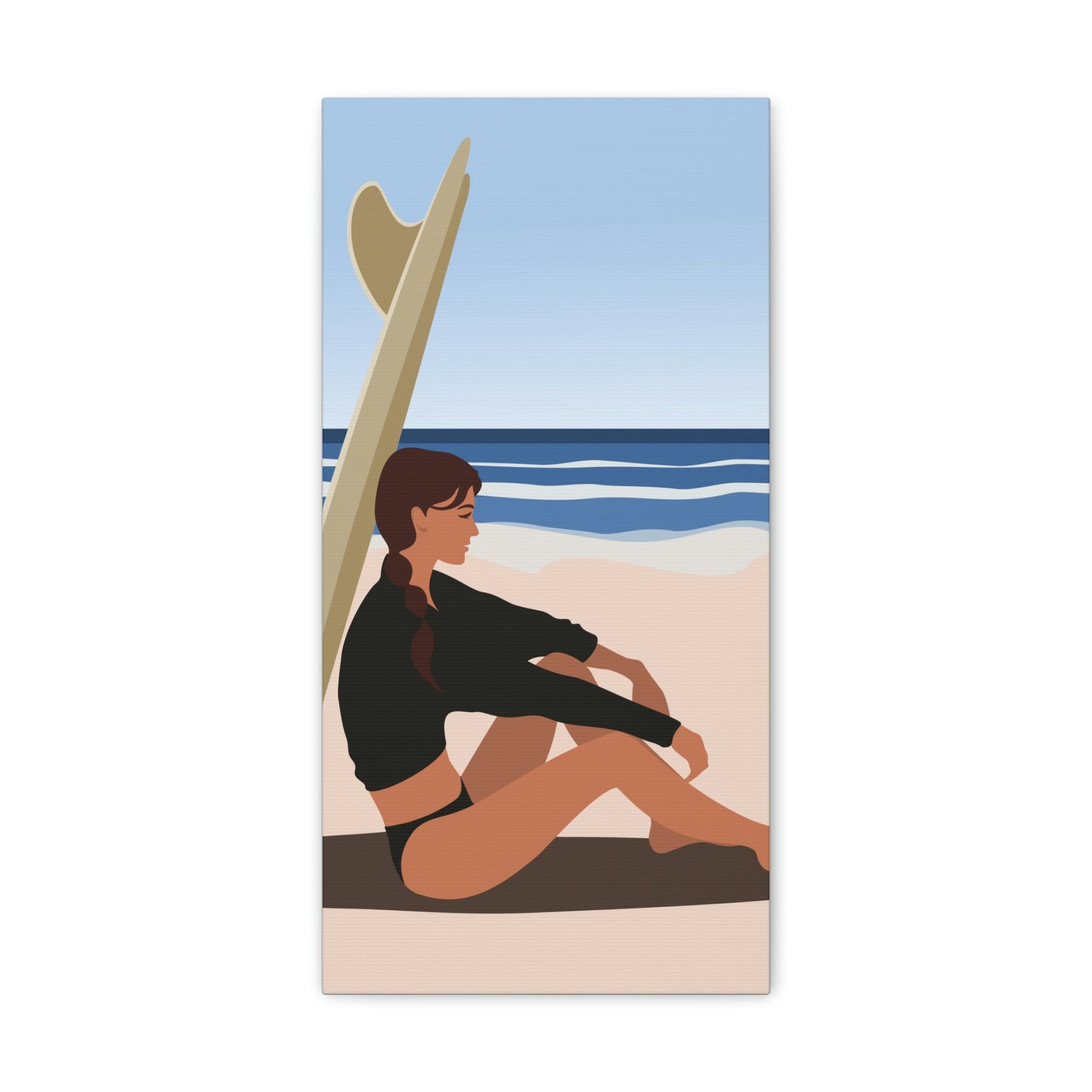 Serenity by the Sea Woman Sitting on Beach Classic Art Canvas Gallery Wraps Ichaku [Perfect Gifts Selection]