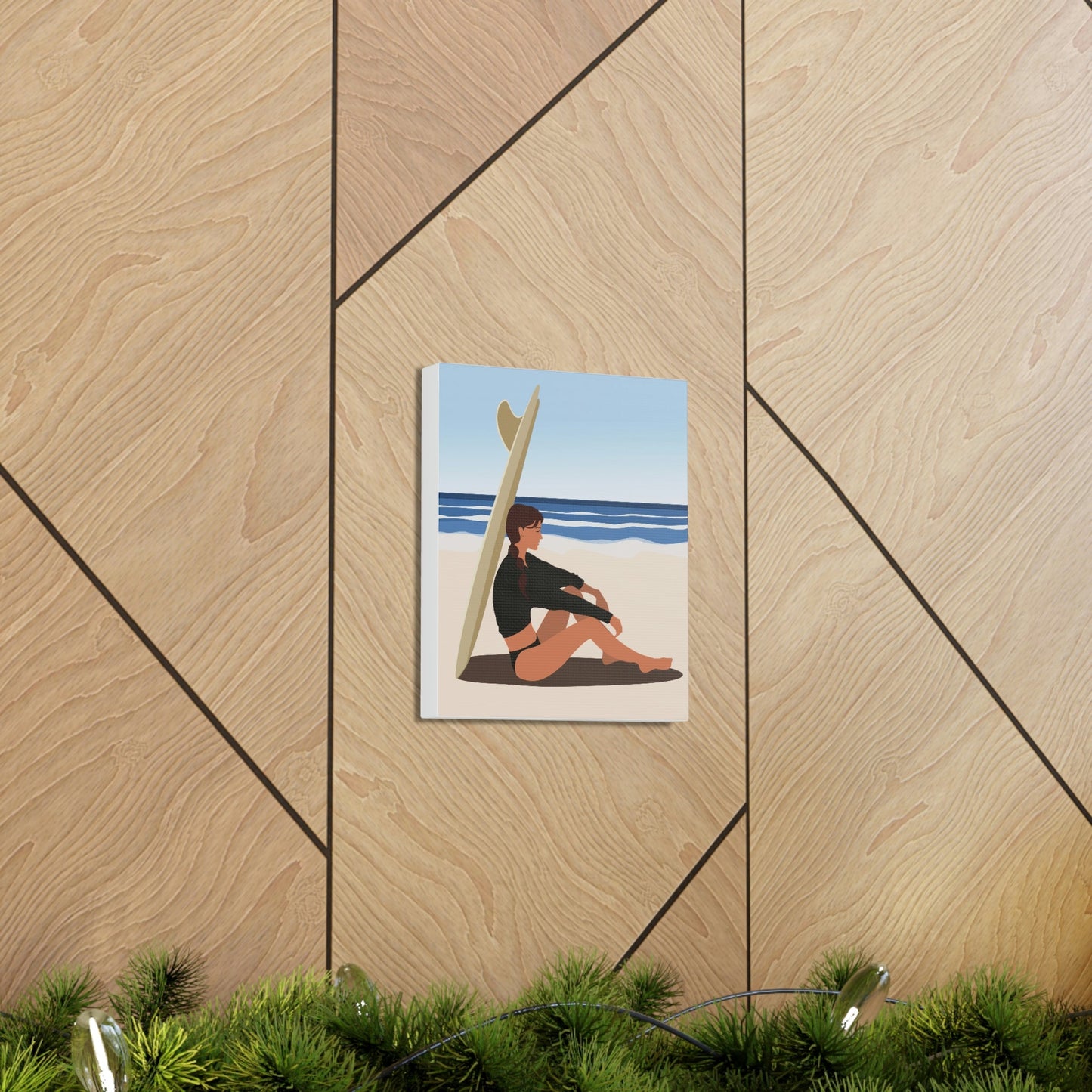 Serenity by the Sea Woman Sitting on Beach Classic Art Canvas Gallery Wraps Ichaku [Perfect Gifts Selection]