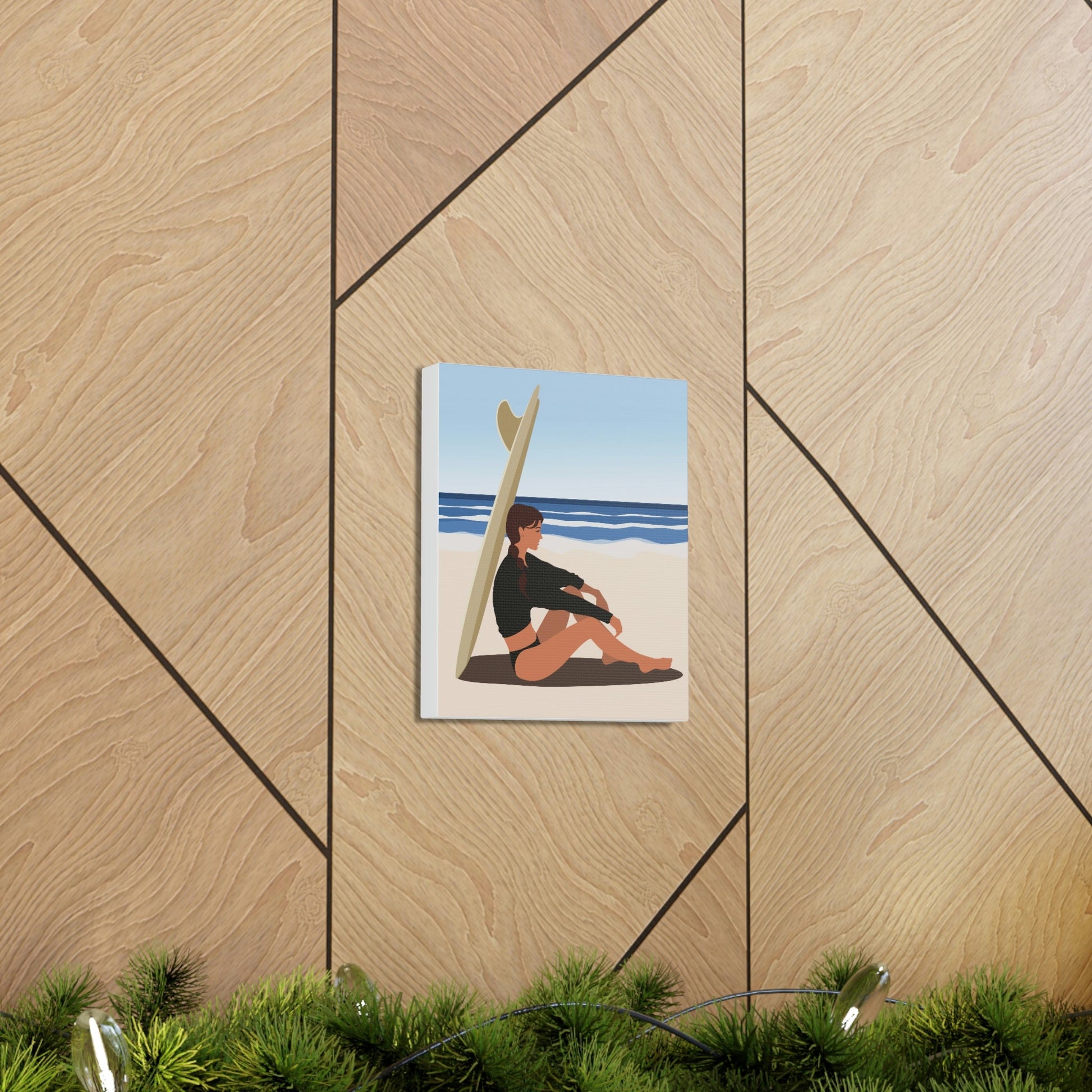 Serenity by the Sea Woman Sitting on Beach Classic Art Canvas Gallery Wraps Ichaku [Perfect Gifts Selection]