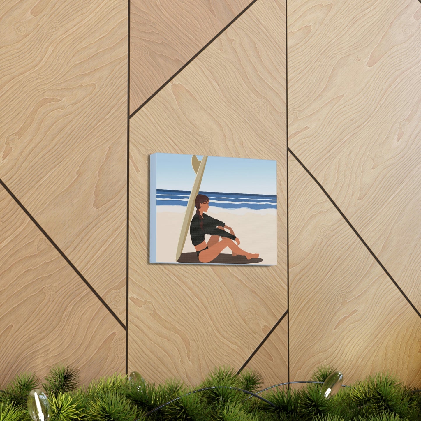 Serenity by the Sea Woman Sitting on Beach Classic Art Canvas Gallery Wraps Ichaku [Perfect Gifts Selection]