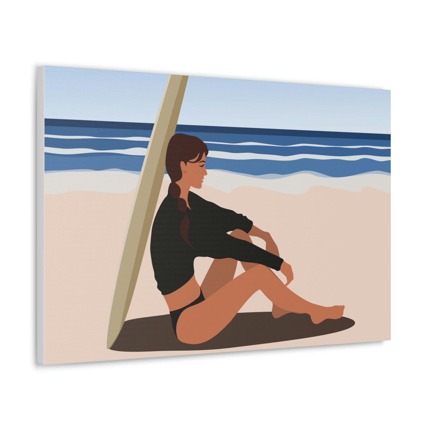 Serenity by the Sea Woman Sitting on Beach Classic Art Canvas Gallery Wraps Ichaku [Perfect Gifts Selection]