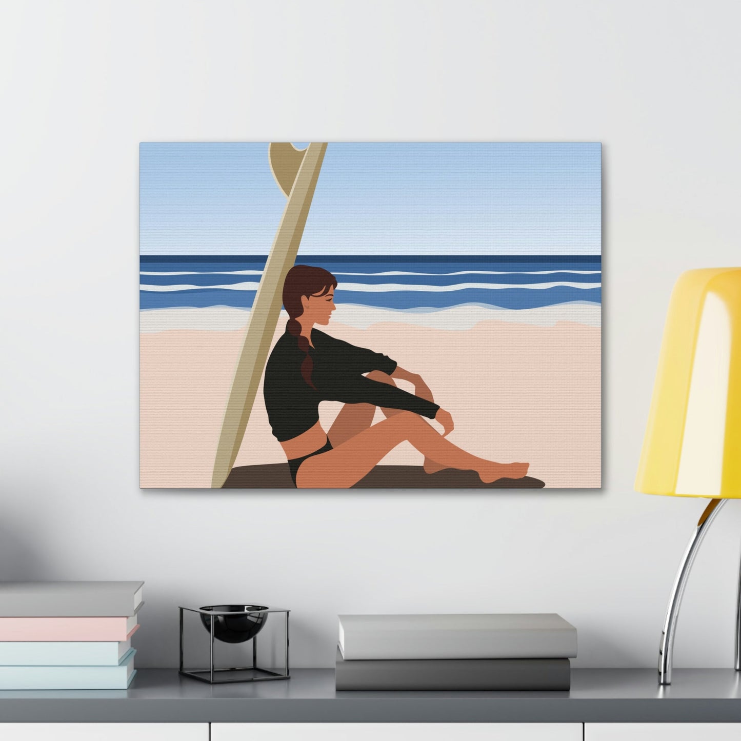 Serenity by the Sea Woman Sitting on Beach Classic Art Canvas Gallery Wraps Ichaku [Perfect Gifts Selection]