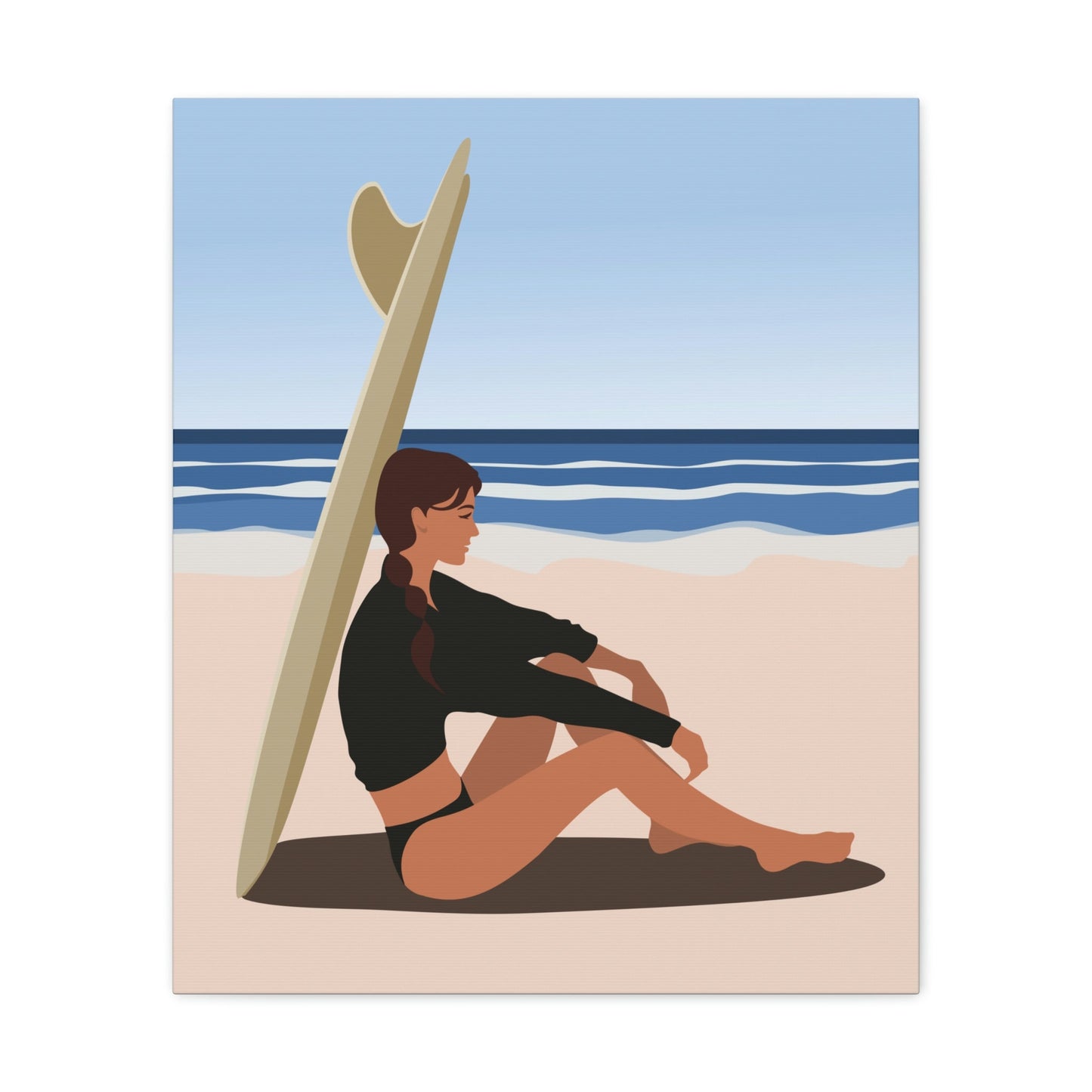 Serenity by the Sea Woman Sitting on Beach Classic Art Canvas Gallery Wraps Ichaku [Perfect Gifts Selection]