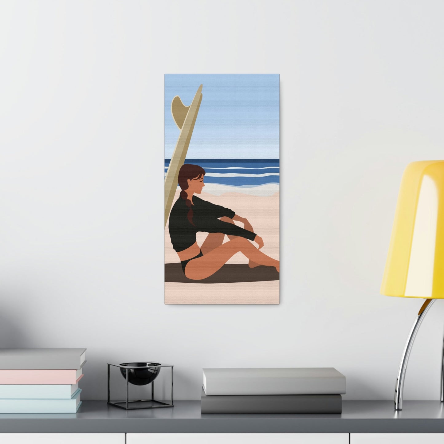 Serenity by the Sea Woman Sitting on Beach Classic Art Canvas Gallery Wraps Ichaku [Perfect Gifts Selection]