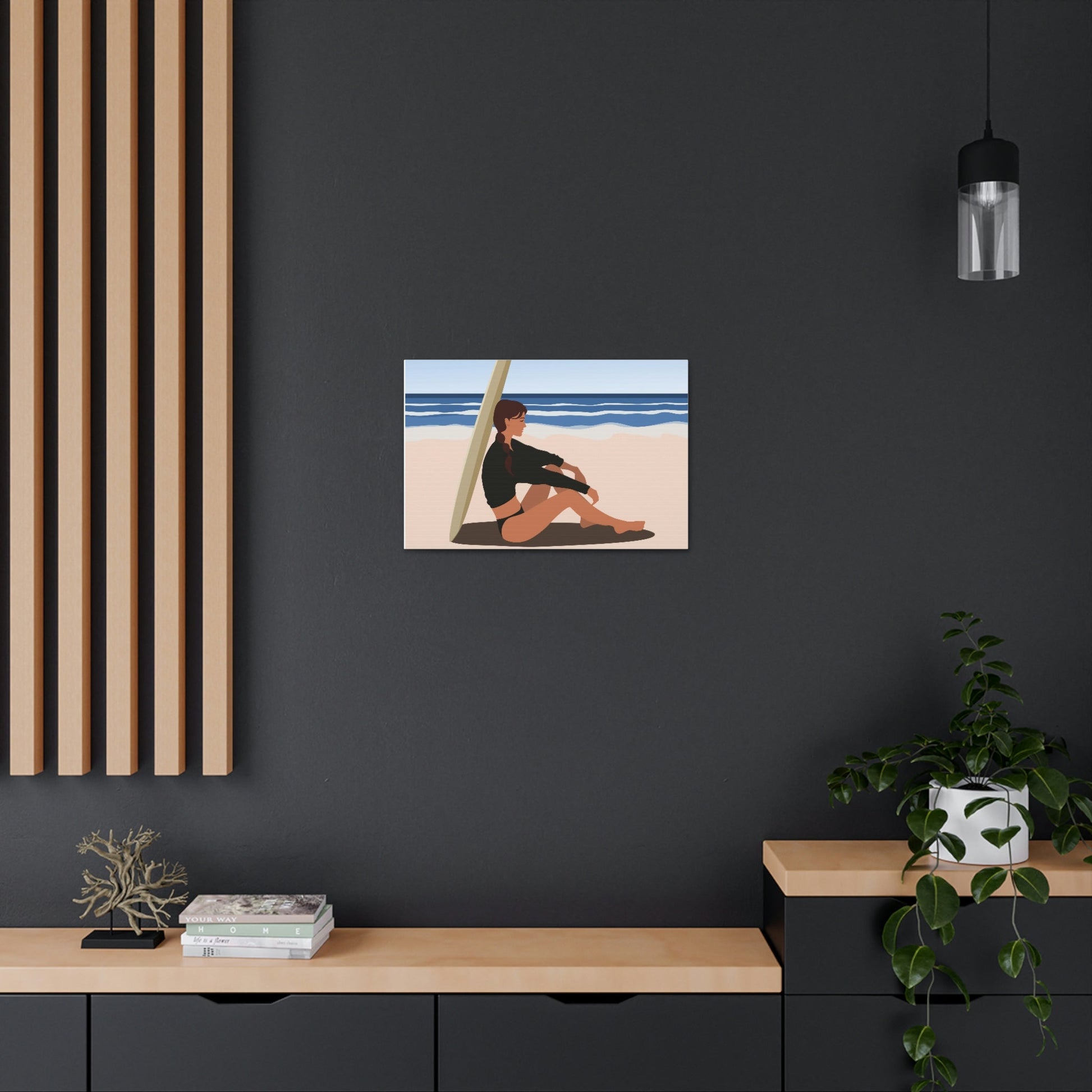 Serenity by the Sea Woman Sitting on Beach Classic Art Canvas Gallery Wraps Ichaku [Perfect Gifts Selection]