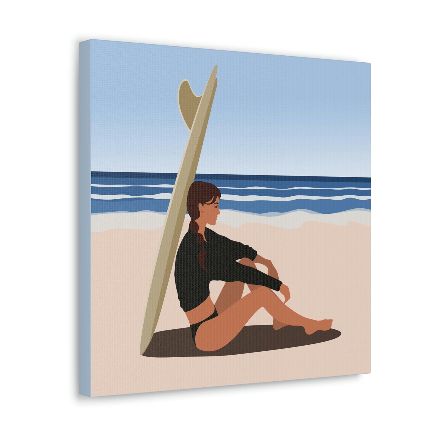 Serenity by the Sea Woman Sitting on Beach Classic Art Canvas Gallery Wraps Ichaku [Perfect Gifts Selection]