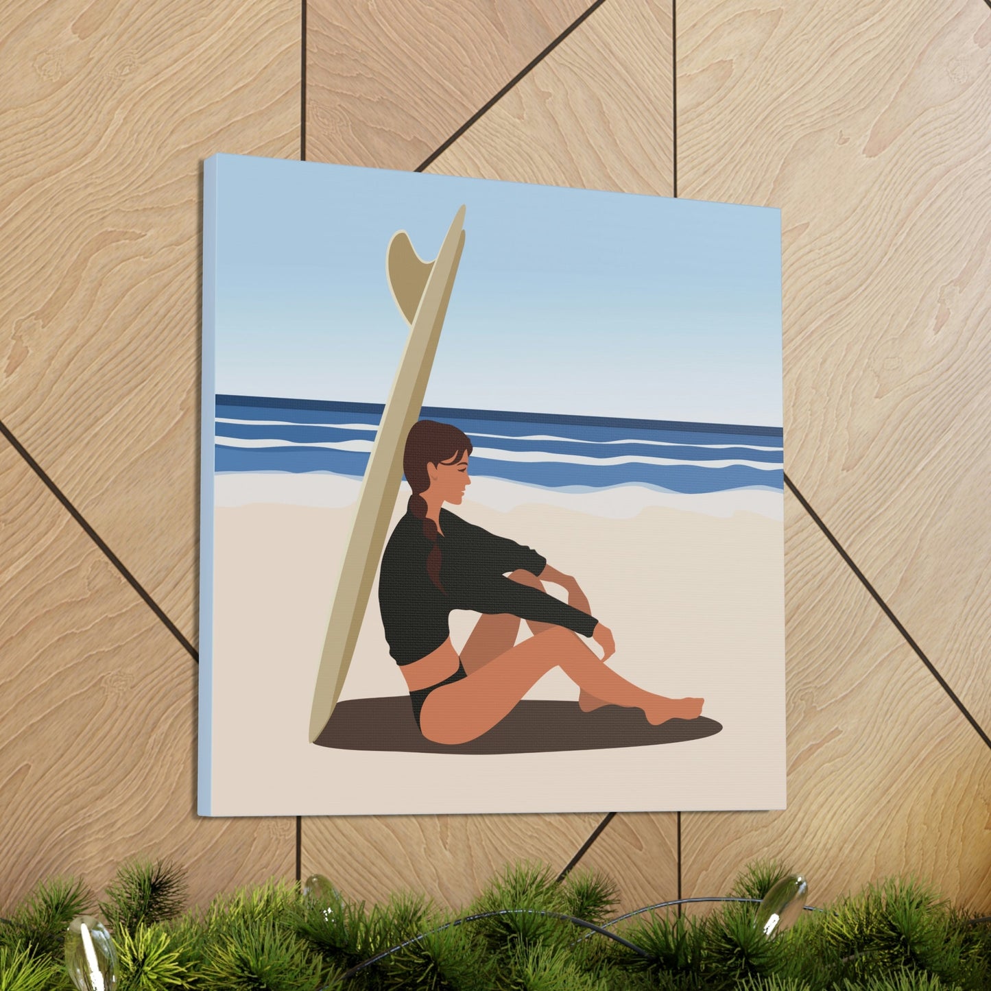 Serenity by the Sea Woman Sitting on Beach Classic Art Canvas Gallery Wraps Ichaku [Perfect Gifts Selection]