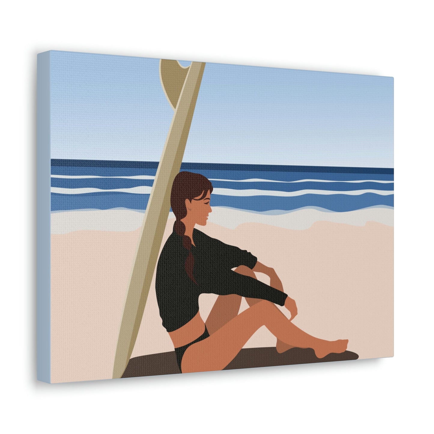 Serenity by the Sea Woman Sitting on Beach Classic Art Canvas Gallery Wraps Ichaku [Perfect Gifts Selection]