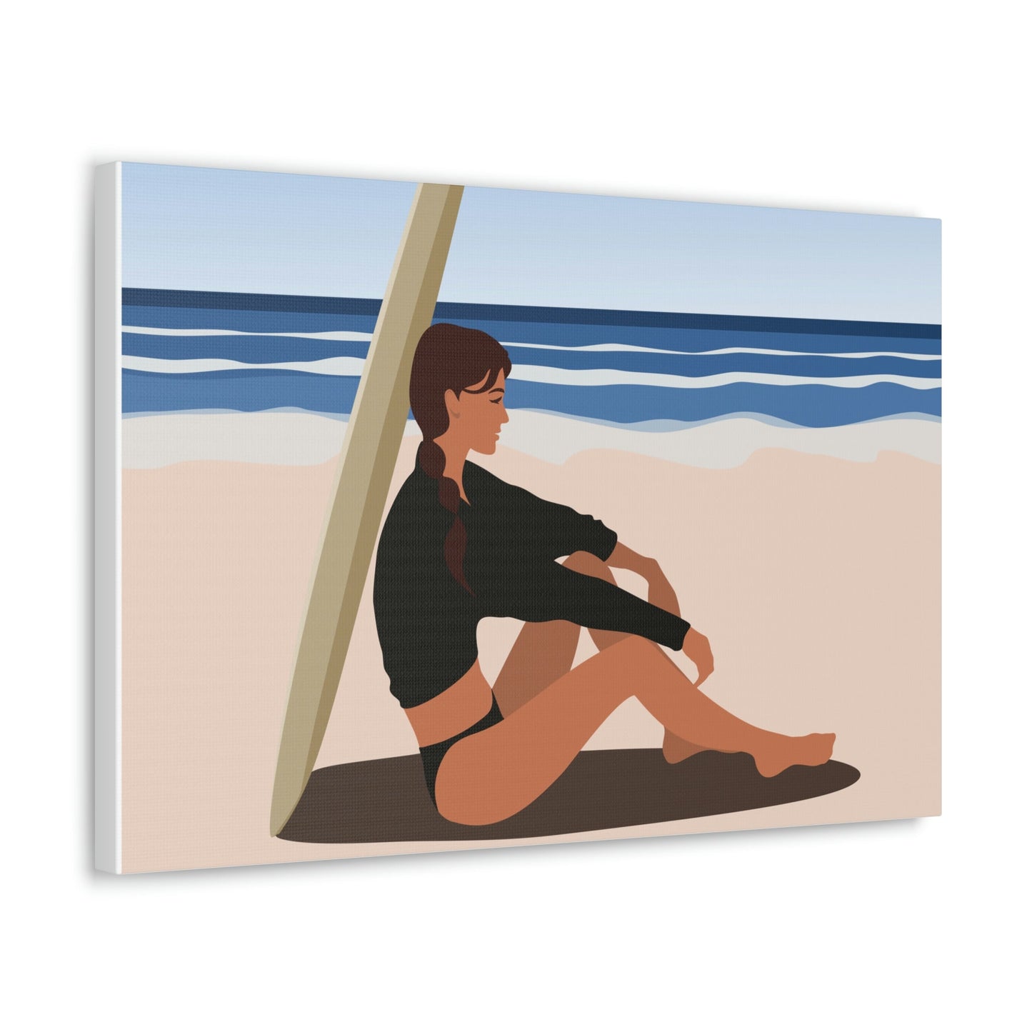 Serenity by the Sea Woman Sitting on Beach Classic Art Canvas Gallery Wraps Ichaku [Perfect Gifts Selection]