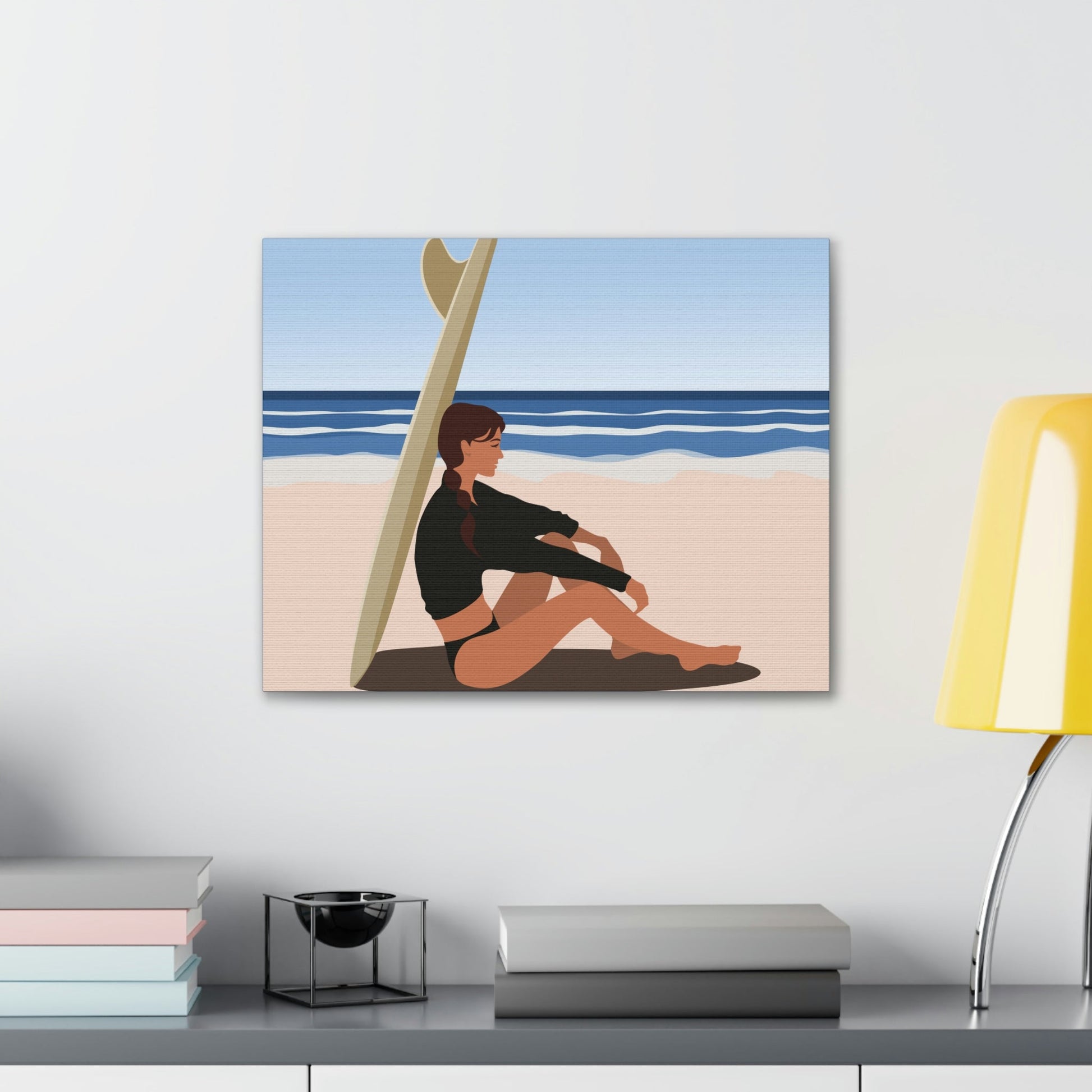 Serenity by the Sea Woman Sitting on Beach Classic Art Canvas Gallery Wraps Ichaku [Perfect Gifts Selection]