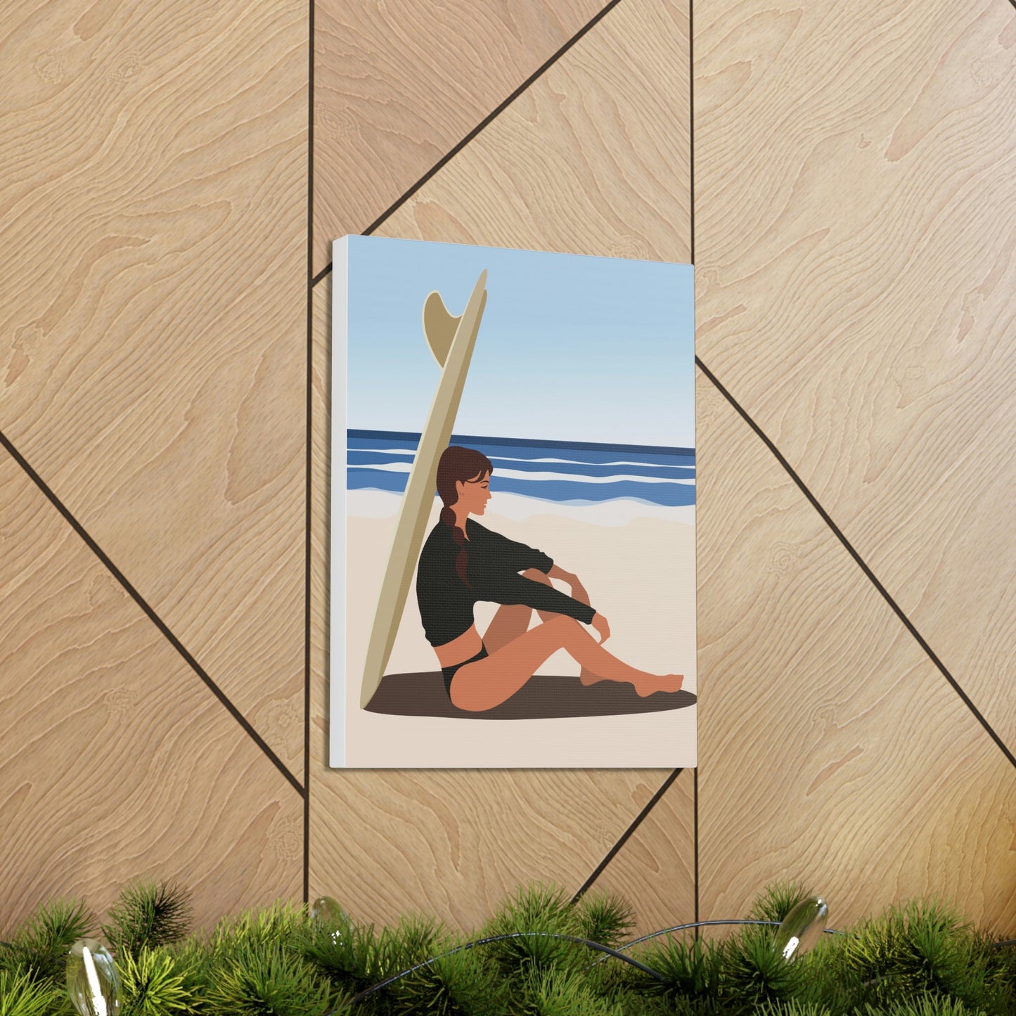 Serenity by the Sea Woman Sitting on Beach Classic Art Canvas Gallery Wraps Ichaku [Perfect Gifts Selection]