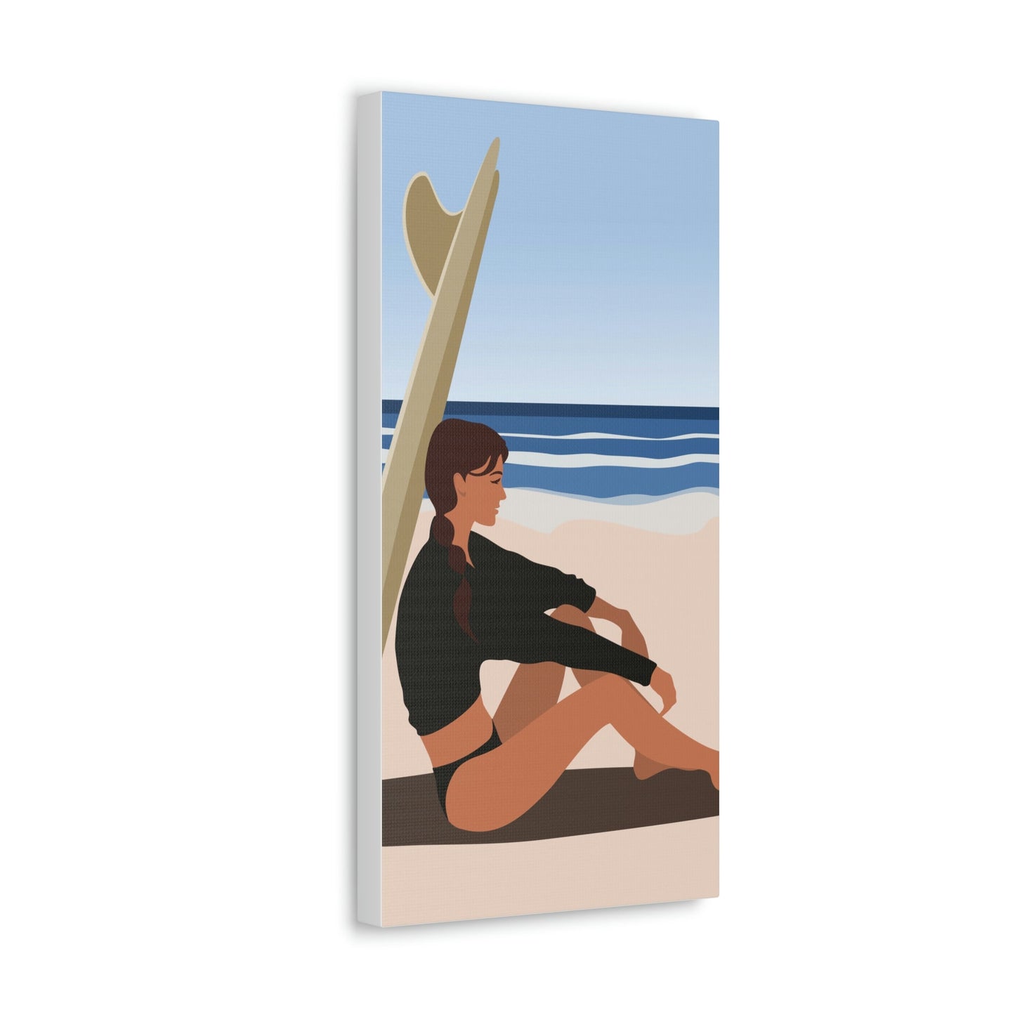 Serenity by the Sea Woman Sitting on Beach Classic Art Canvas Gallery Wraps Ichaku [Perfect Gifts Selection]