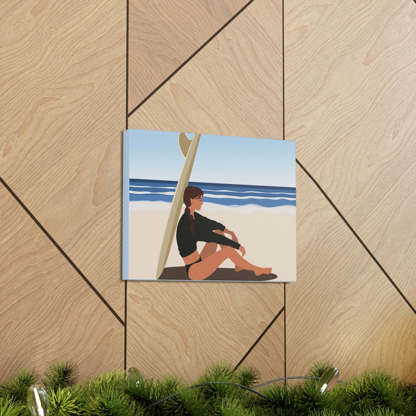 Serenity by the Sea Woman Sitting on Beach Classic Art Canvas Gallery Wraps Ichaku [Perfect Gifts Selection]