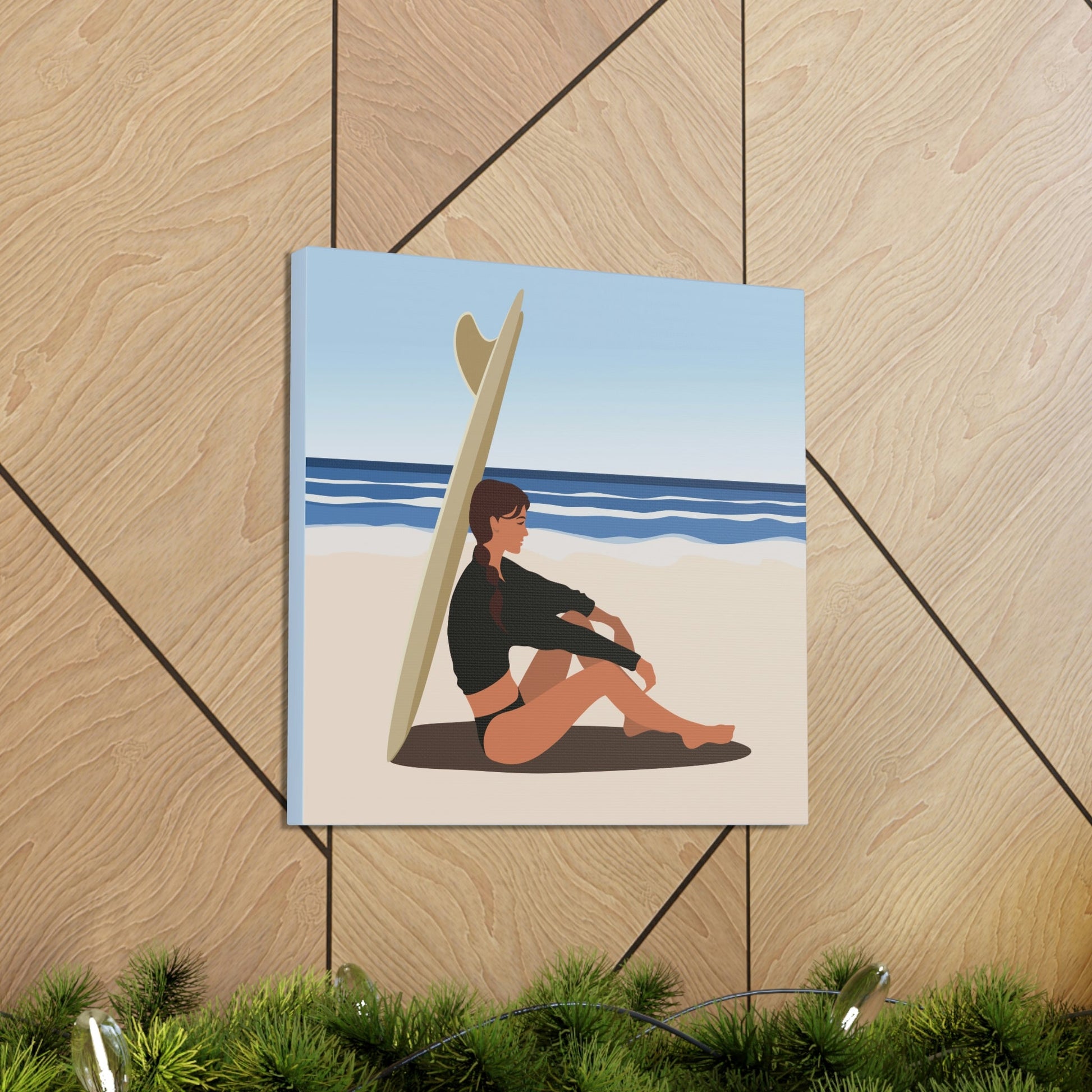 Serenity by the Sea Woman Sitting on Beach Classic Art Canvas Gallery Wraps Ichaku [Perfect Gifts Selection]