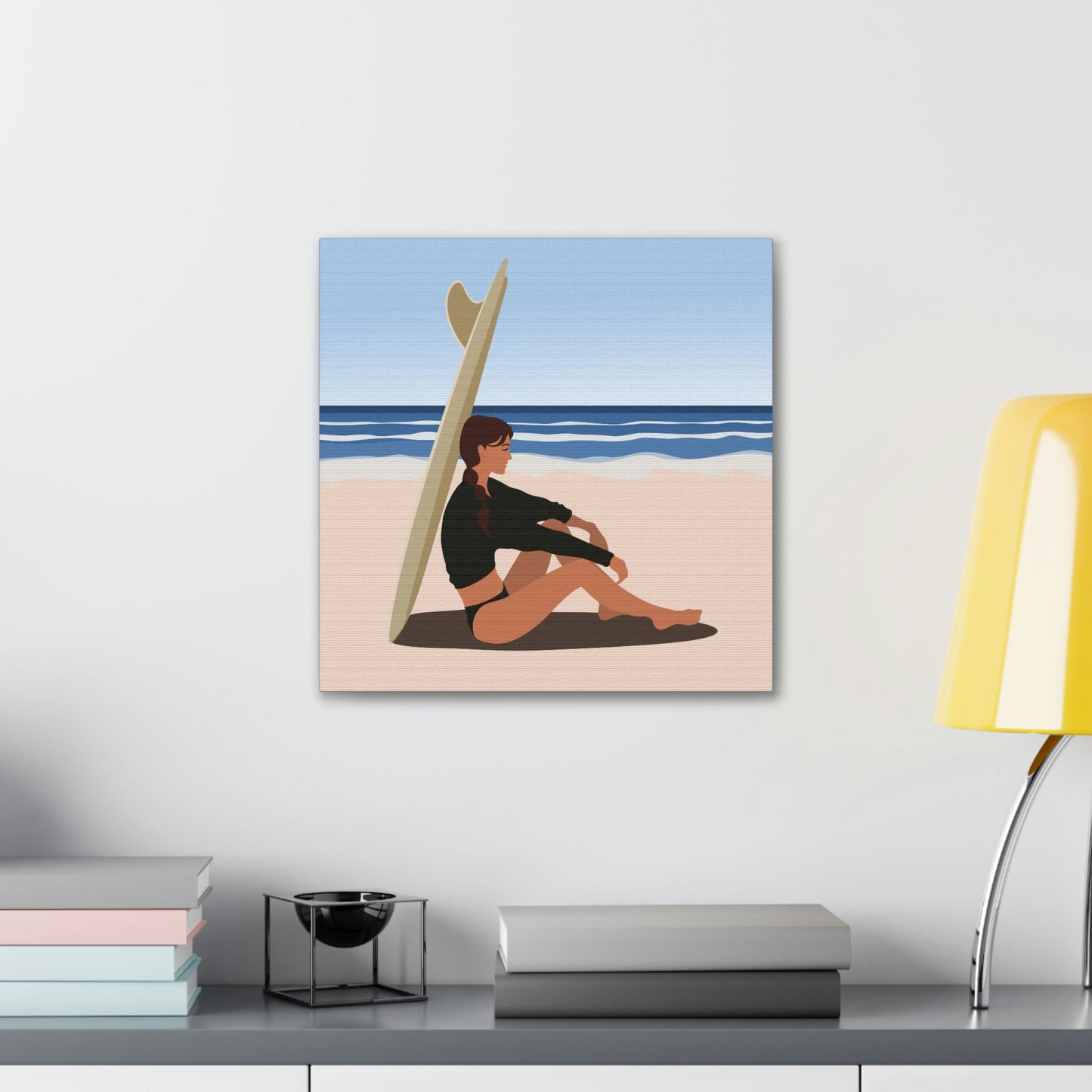 Serenity by the Sea Woman Sitting on Beach Classic Art Canvas Gallery Wraps Ichaku [Perfect Gifts Selection]