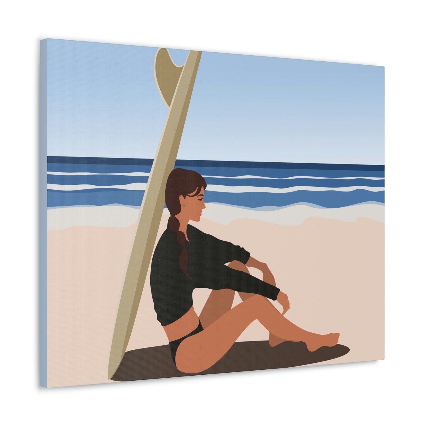 Serenity by the Sea Woman Sitting on Beach Classic Art Canvas Gallery Wraps Ichaku [Perfect Gifts Selection]