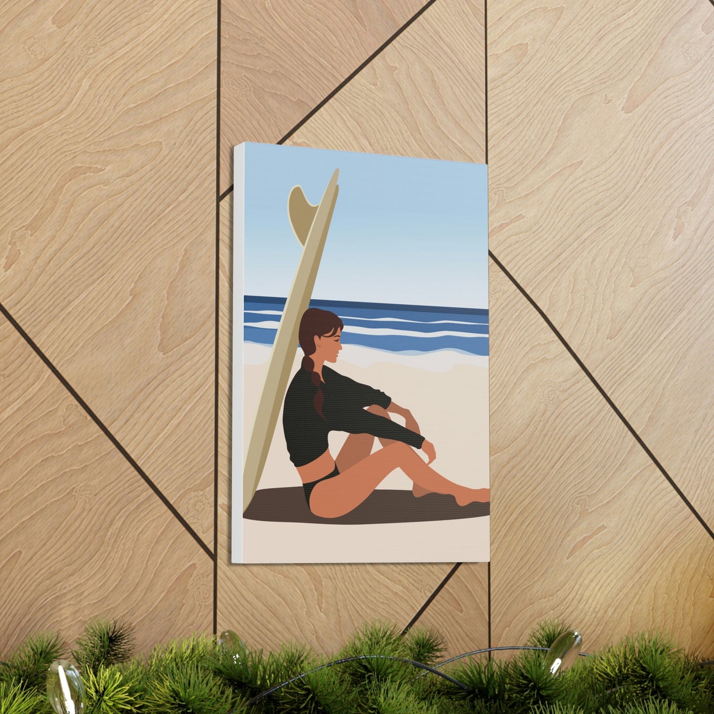 Serenity by the Sea Woman Sitting on Beach Classic Art Canvas Gallery Wraps Ichaku [Perfect Gifts Selection]